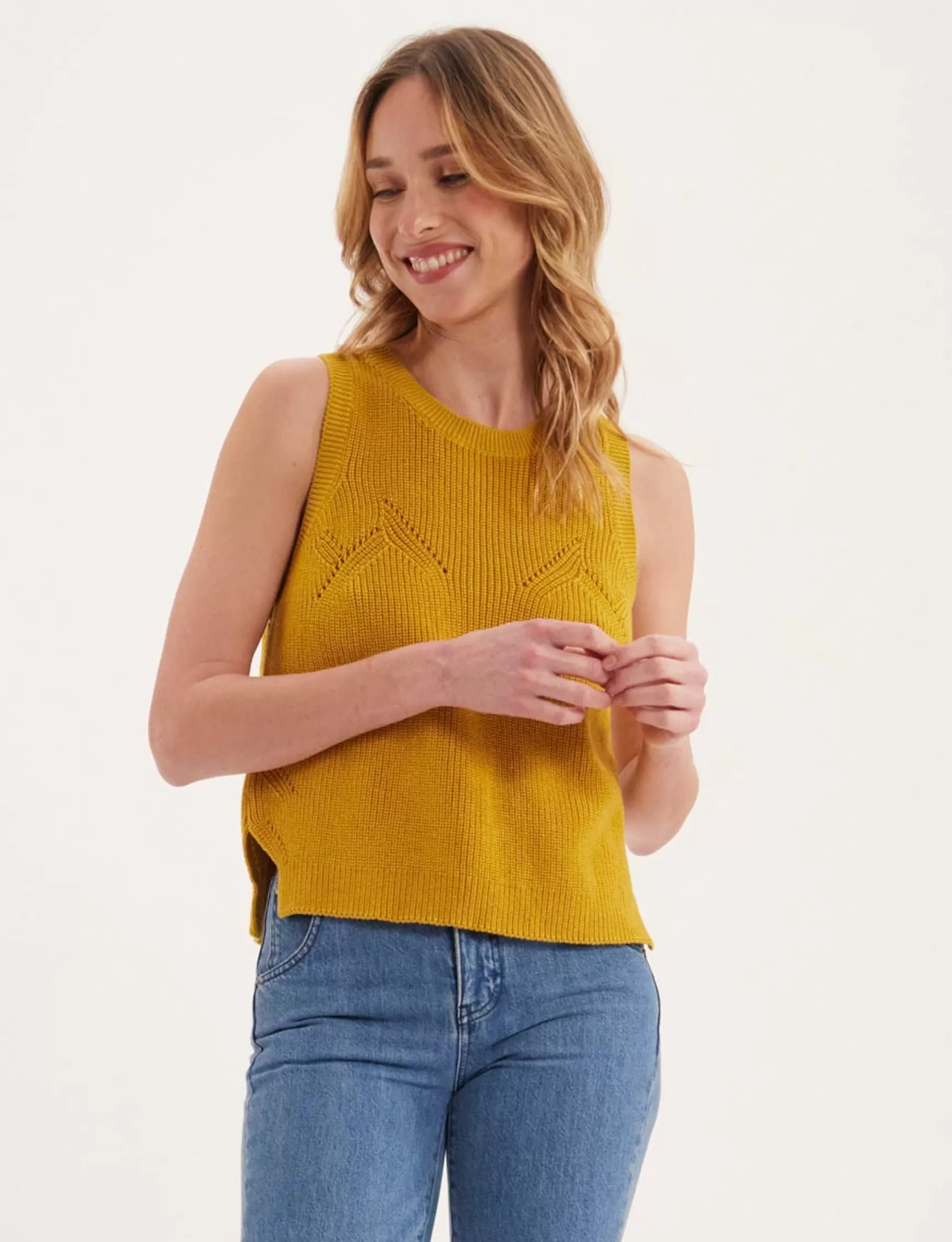 Ines de la Fressange Paris Agatha mustard sleeveless jumper Shop