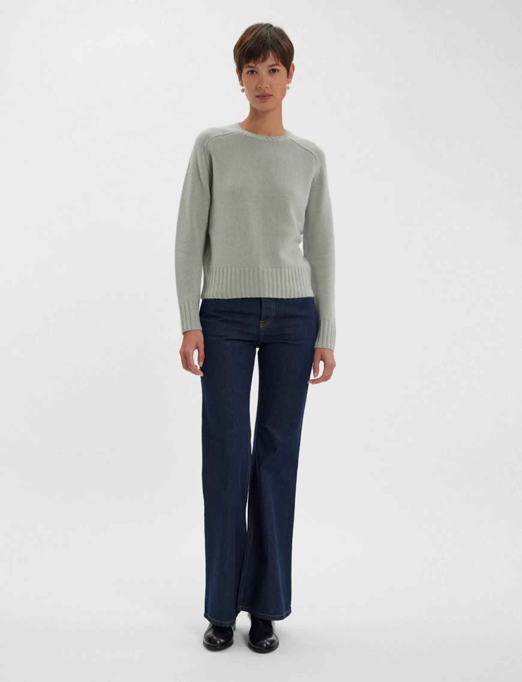 Ines de la Fressange Paris Arthur jumper in almond green wool and cashmere Discount