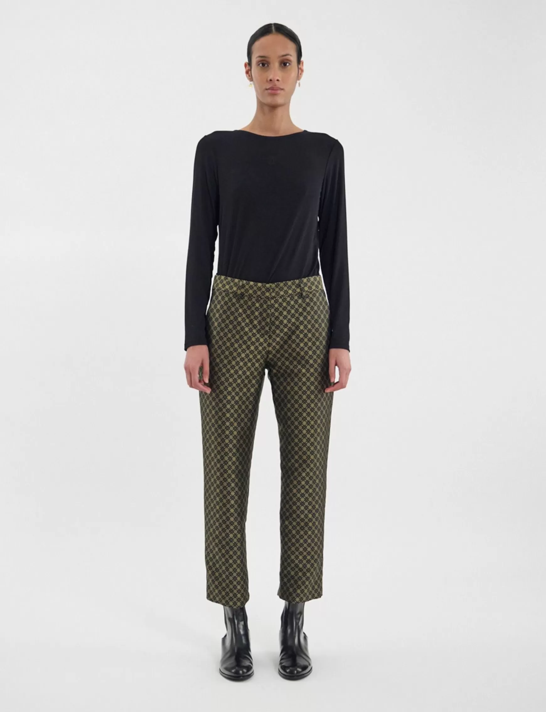 Ines de la Fressange Paris Audrey black and gold jacquard weave trousers Clearance