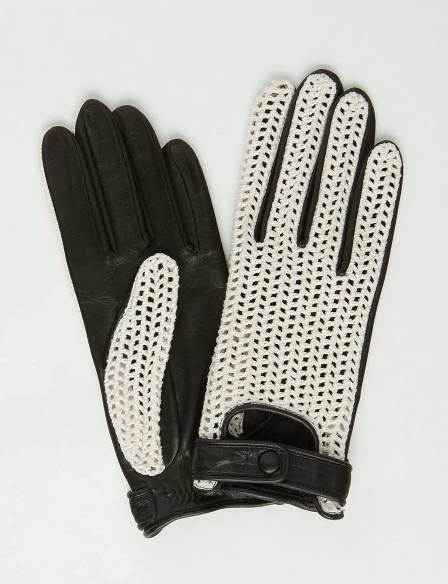 Ines de la Fressange Paris Black leather and cotton gloves Sale