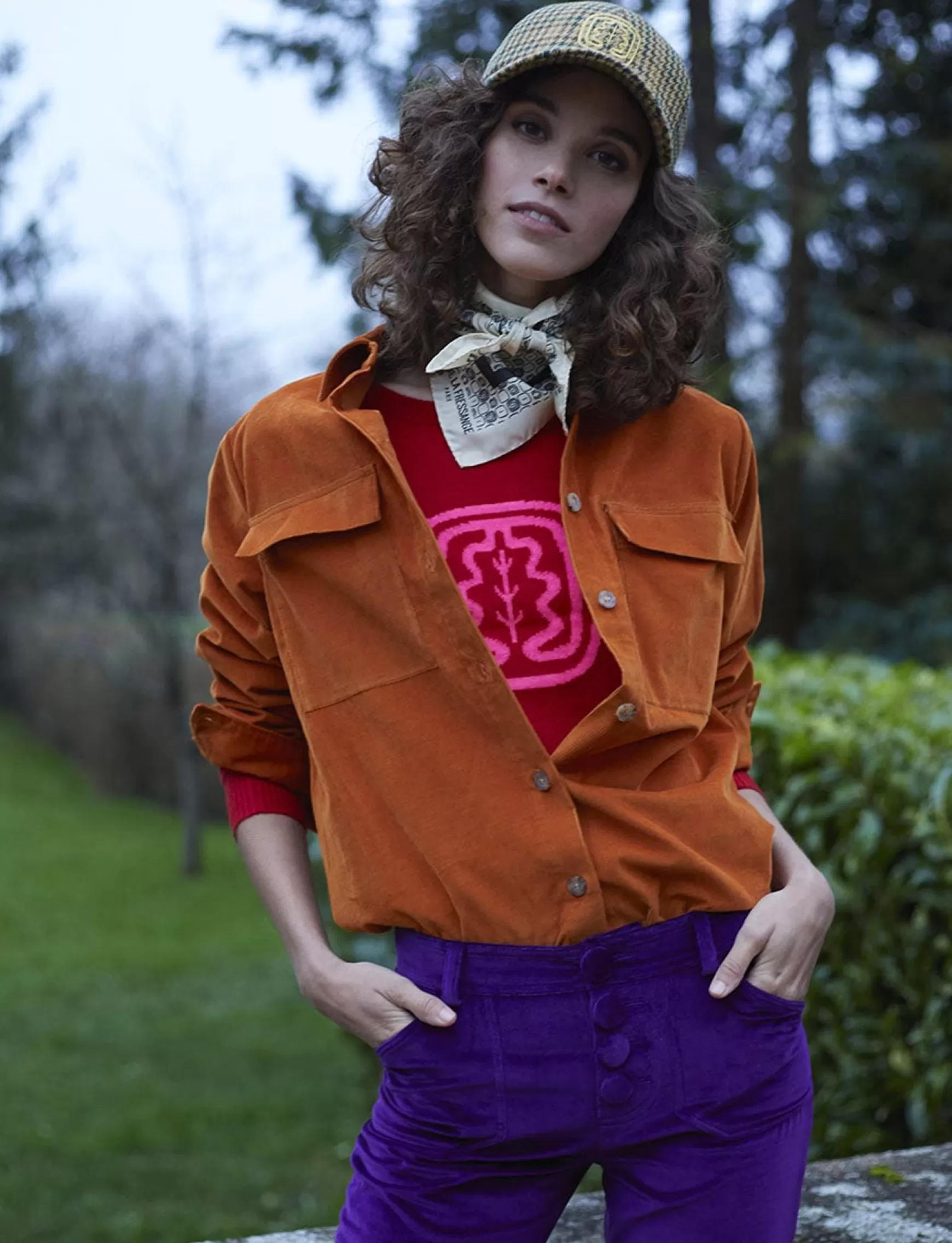 Ines de la Fressange Paris Chandler orange velvet shirt Cheap