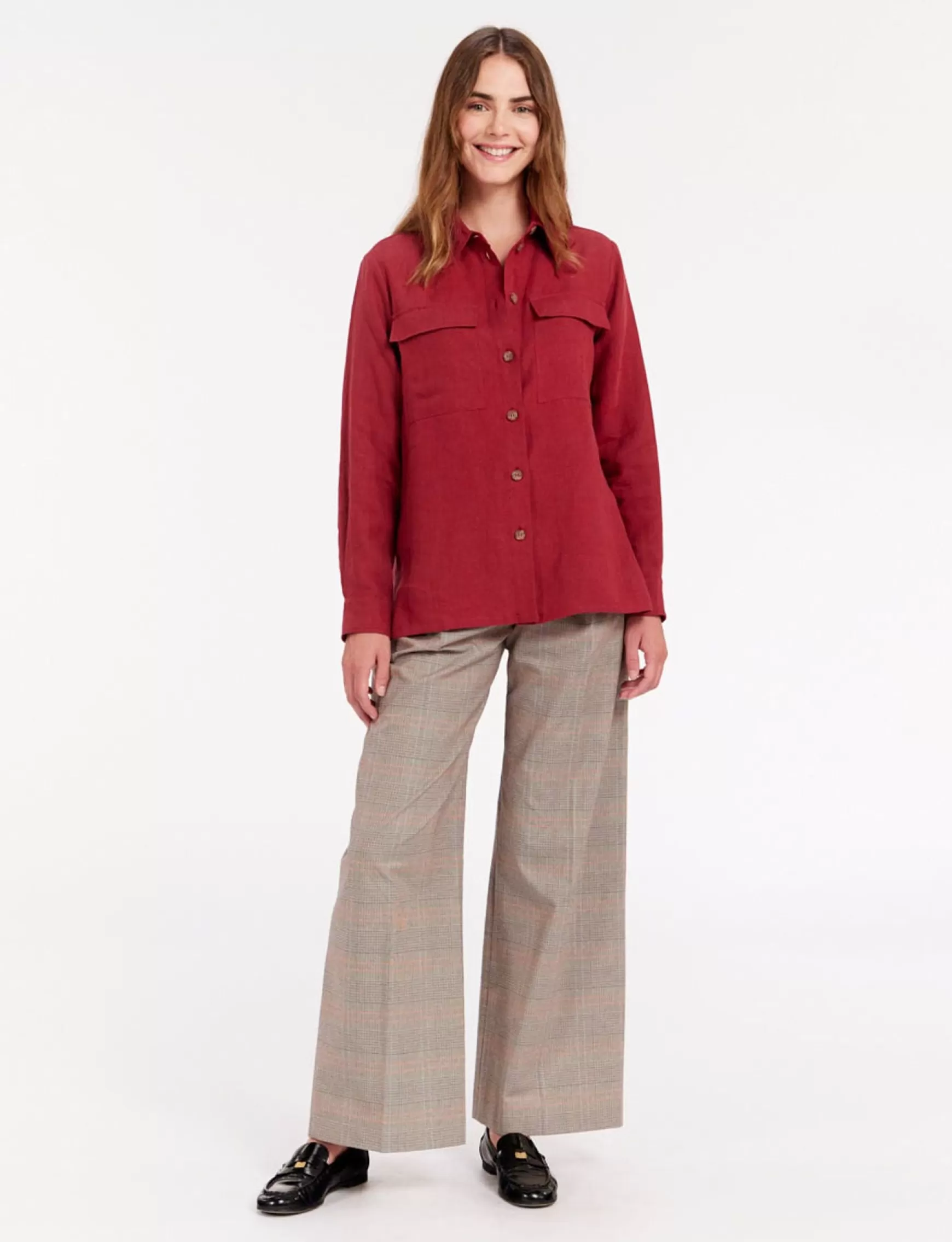 Ines de la Fressange Paris Chandler shirt in raspberry linen Outlet