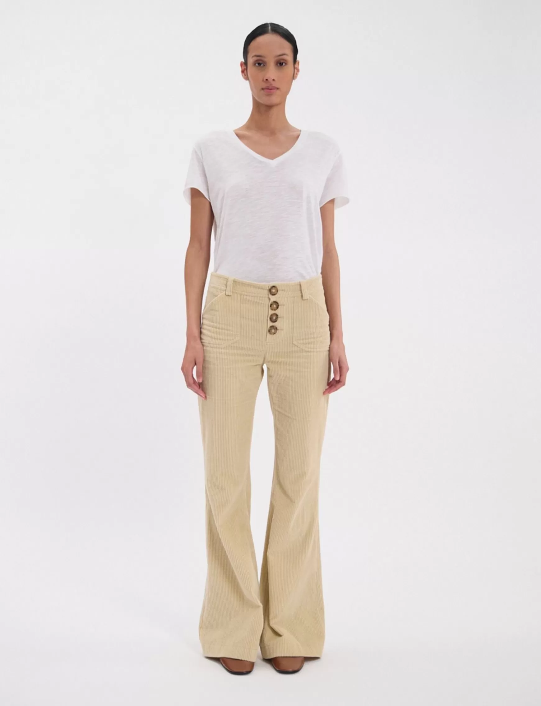 Ines de la Fressange Paris Charlotte cream corduroy trousers Cheap