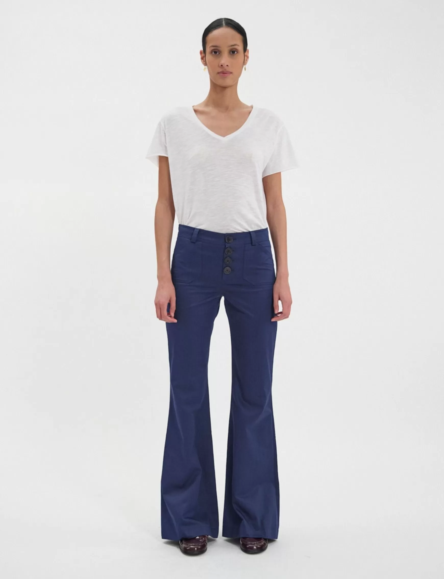 Ines de la Fressange Paris Charlotte navy cotton trousers Fashion