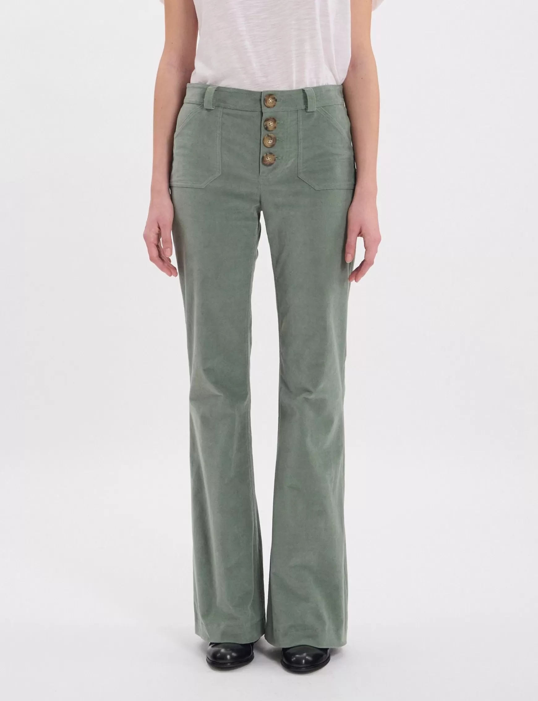 Ines de la Fressange Paris Charlotte trousers in almond green smooth velvet New