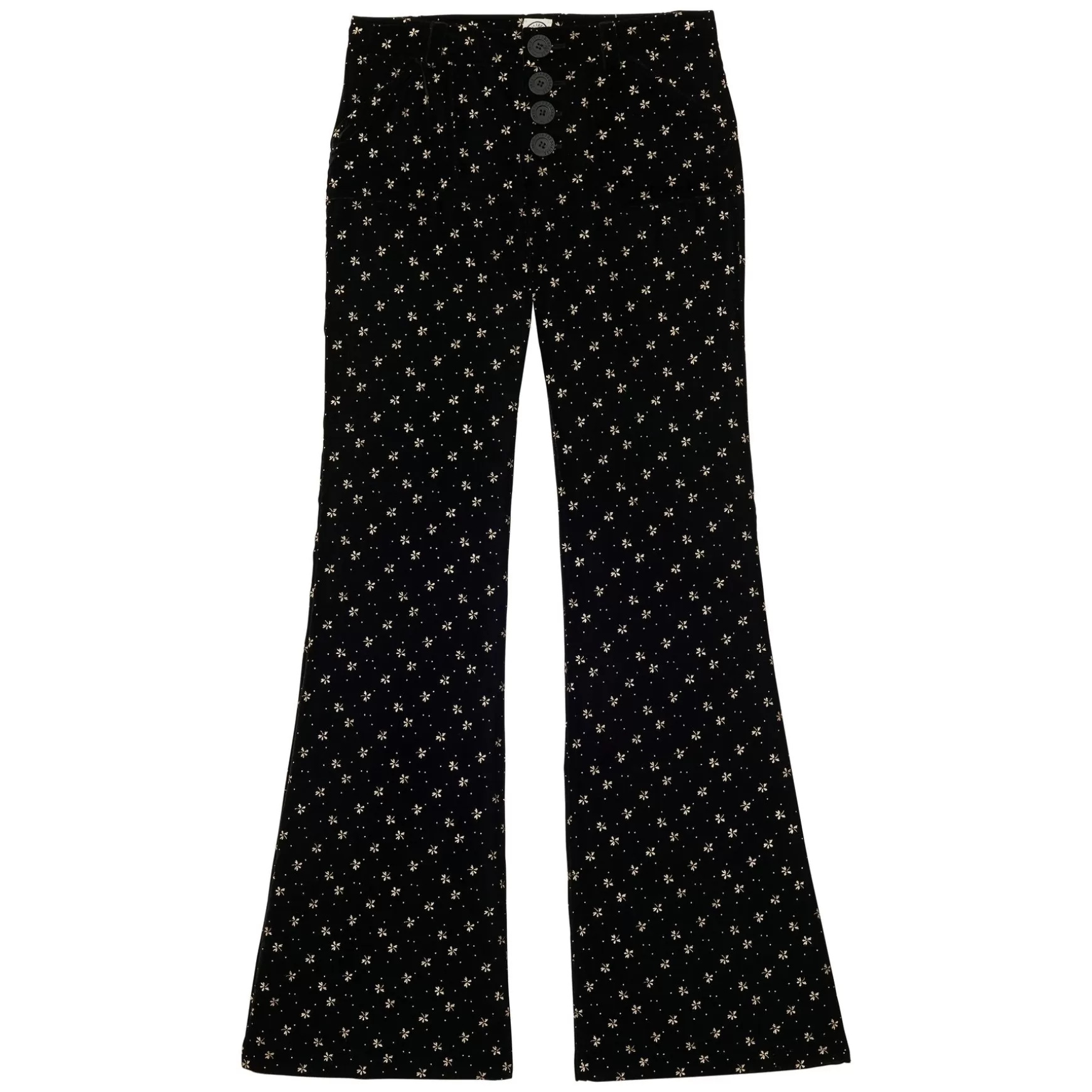 Ines de la Fressange Paris Charlotte trousers in smooth black velvet with gold print Sale