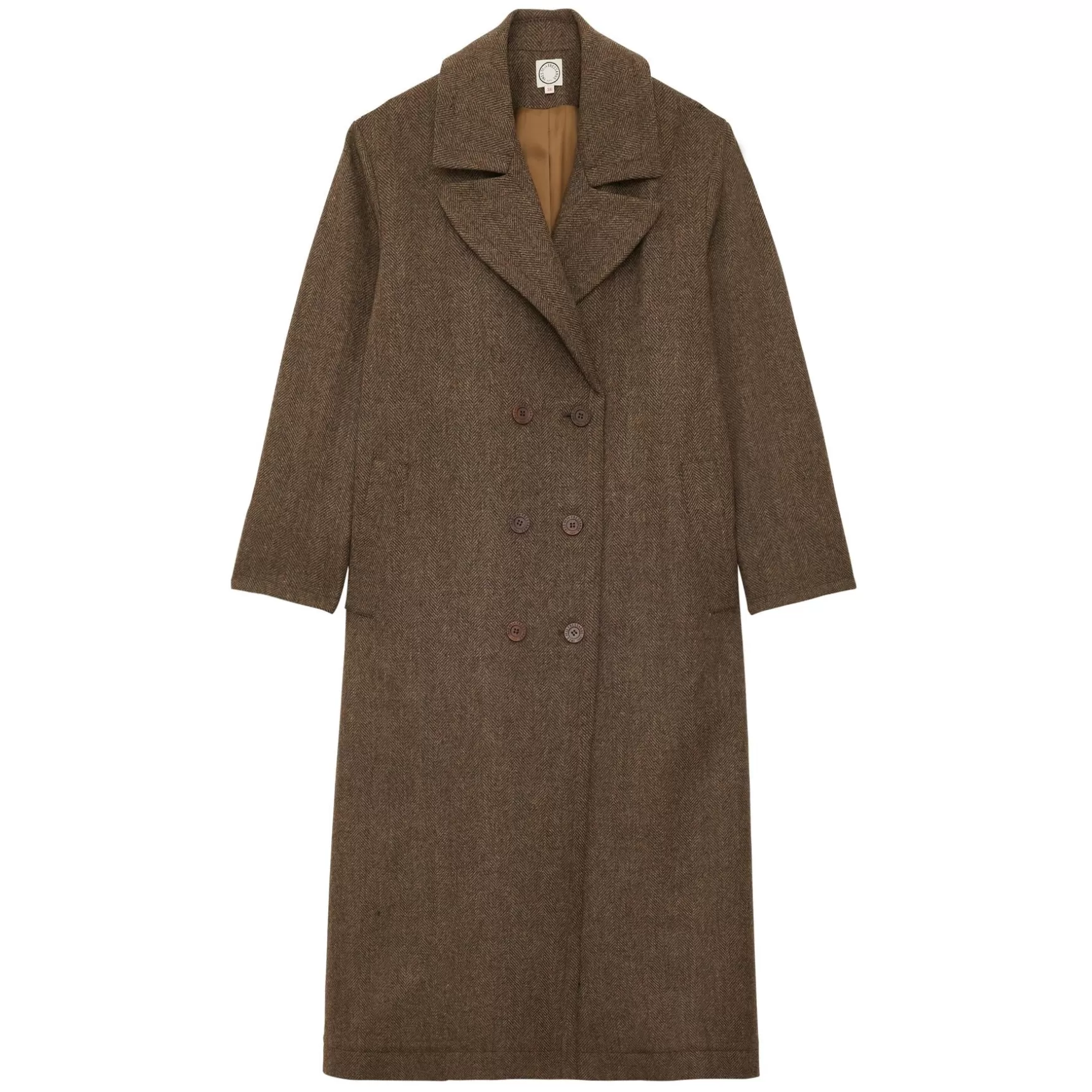 Ines de la Fressange Paris Denise brown wool herringbone coat Clearance