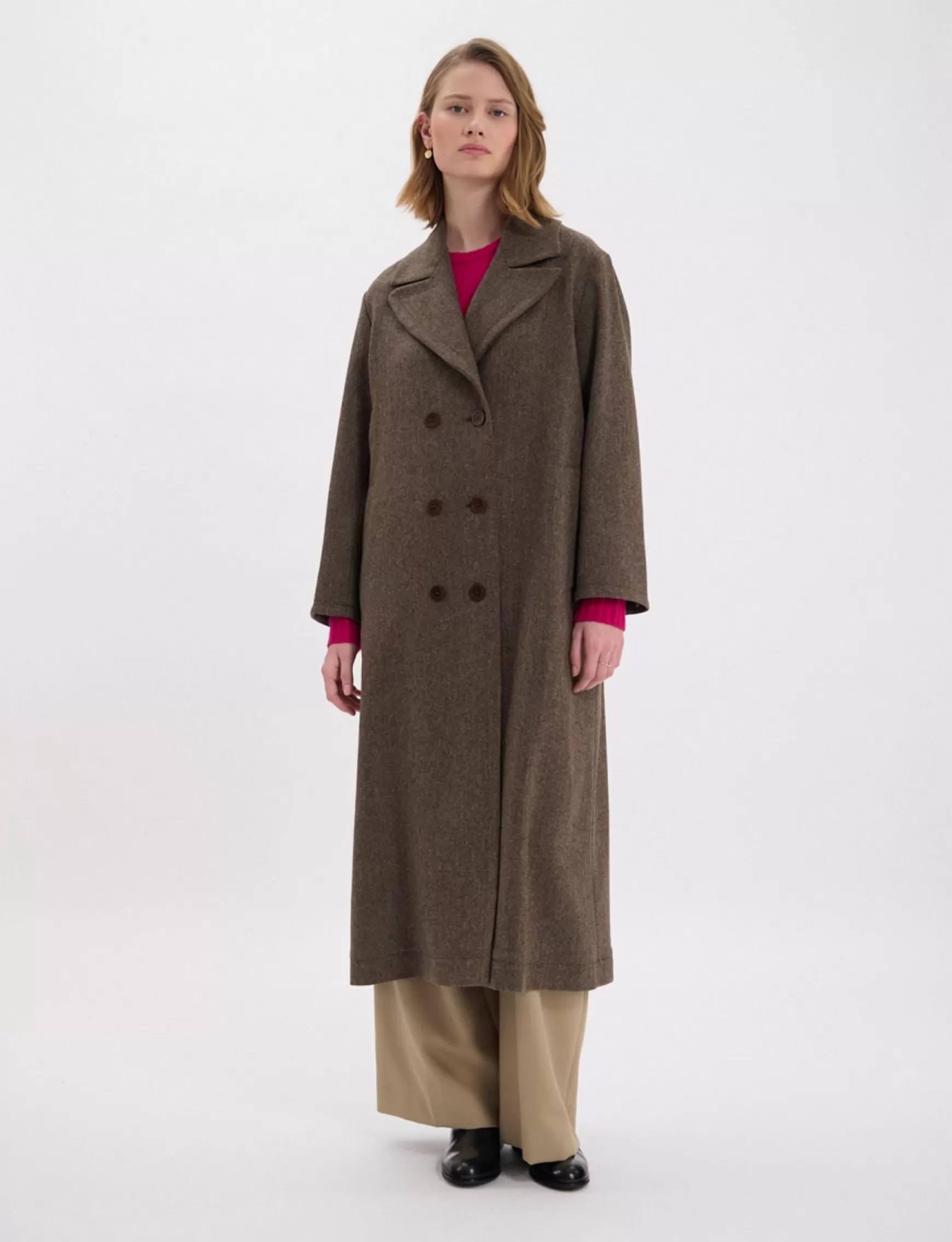 Ines de la Fressange Paris Denise brown wool herringbone coat Clearance