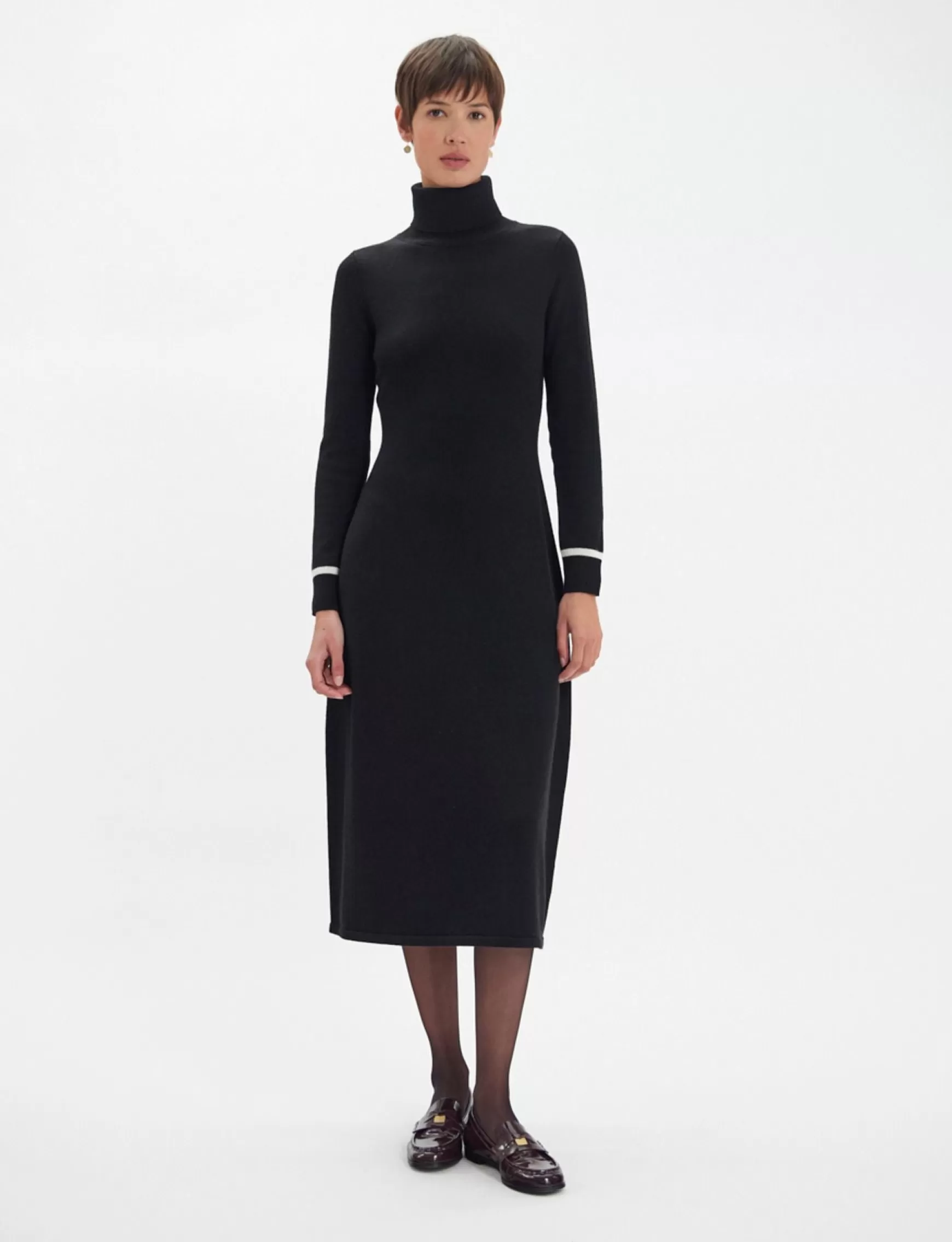 Ines de la Fressange Paris Divine black turtleneck dress with white trim Cheap