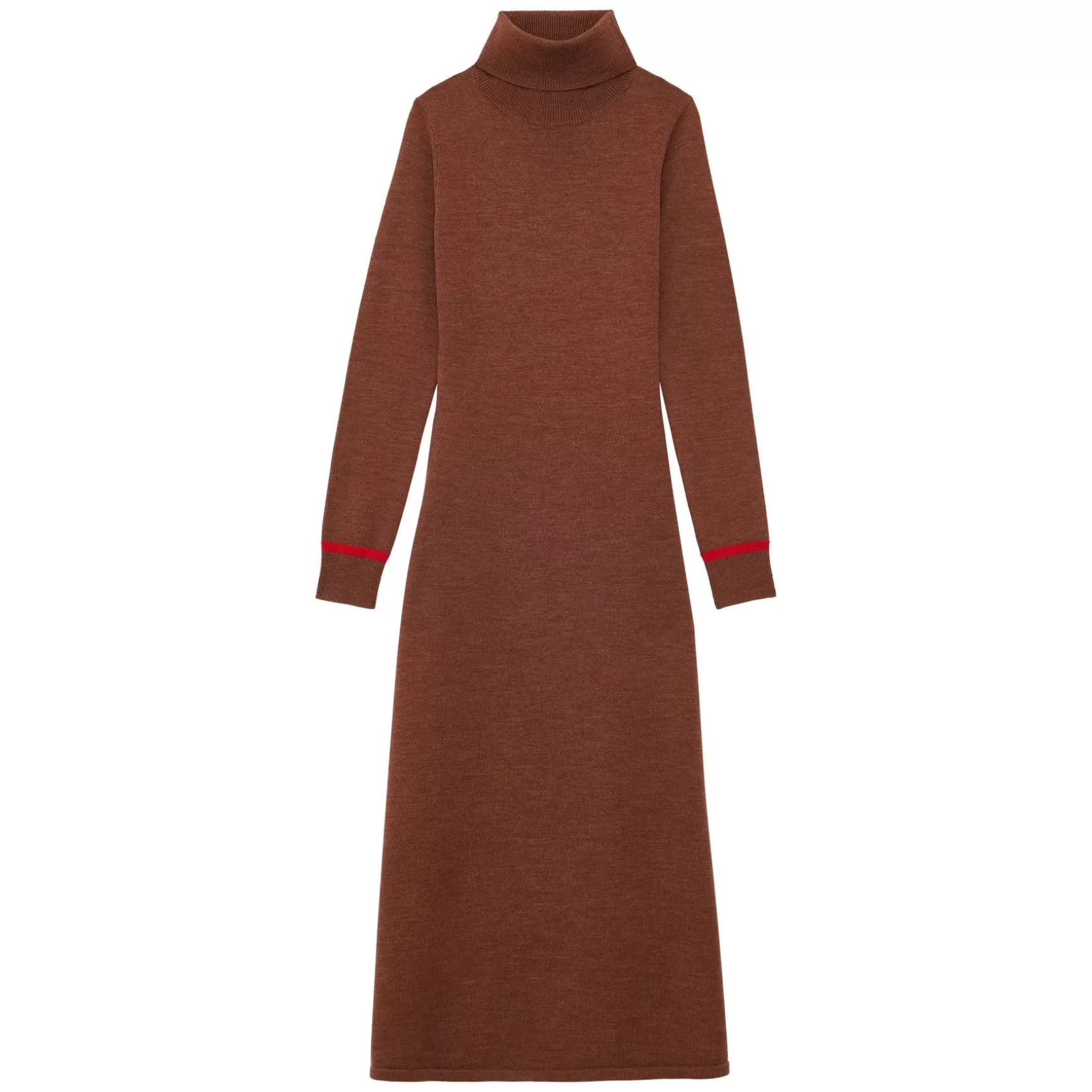 Ines de la Fressange Paris Divine brown turtleneck dress with fuchsia trim Hot