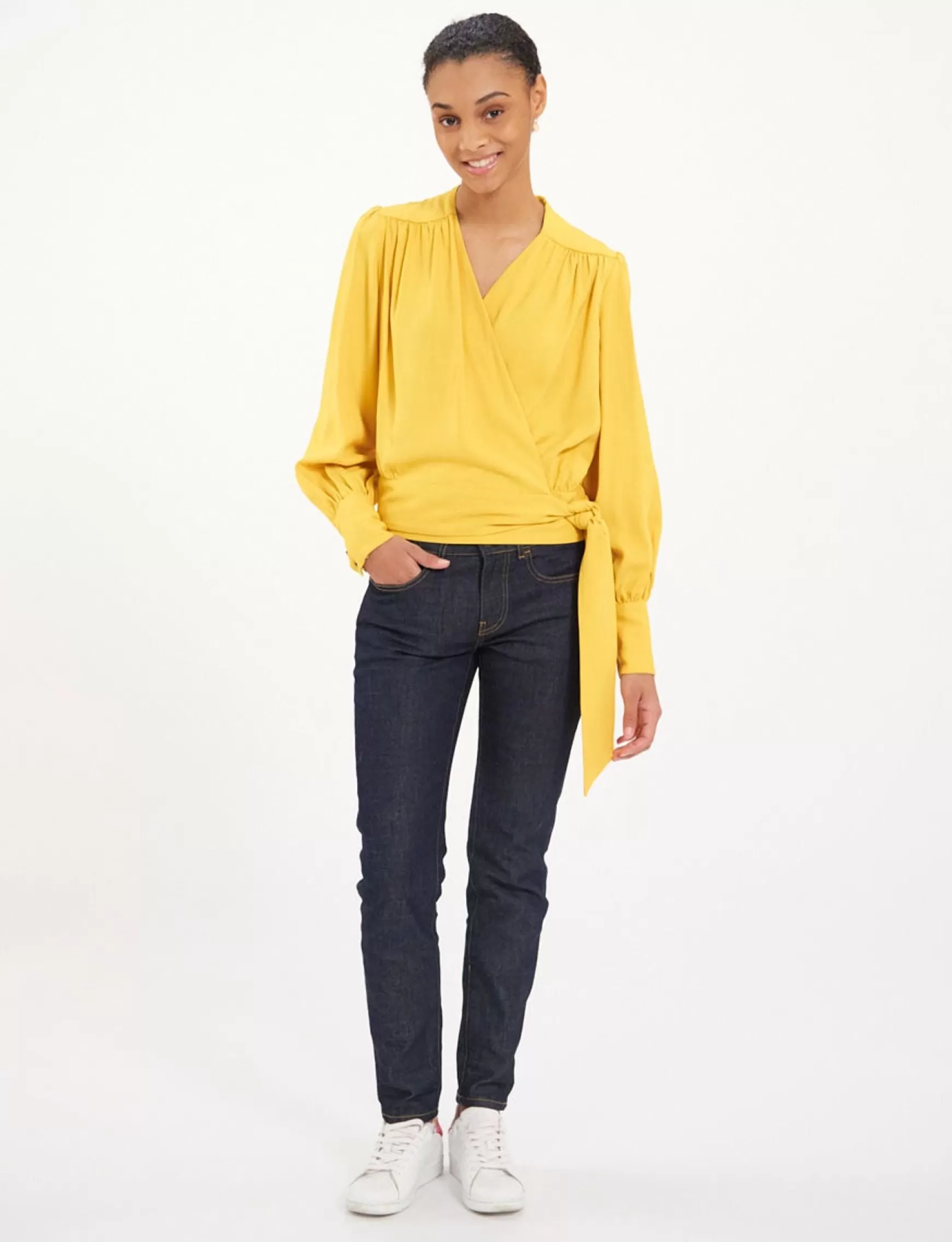 Ines de la Fressange Paris Elena yellow loose-fit crepe blouse Fashion