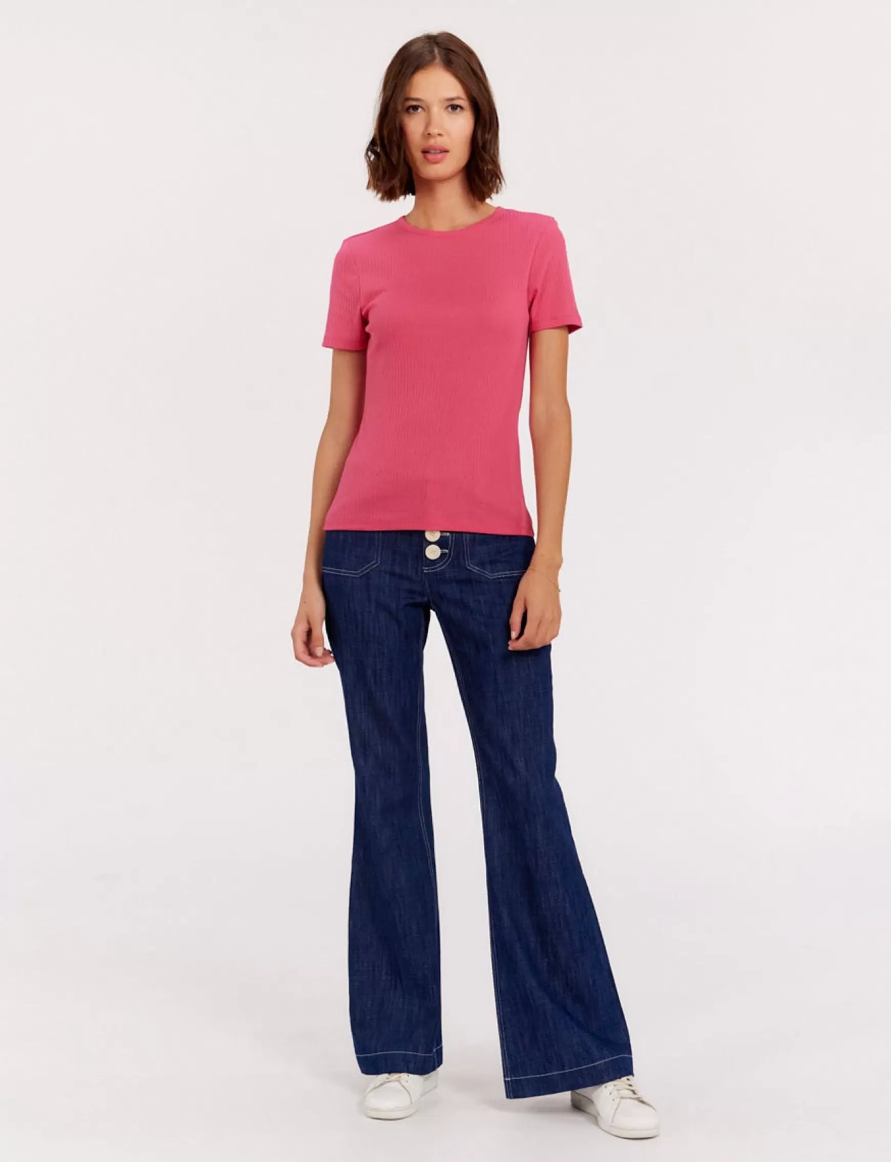 Ines de la Fressange Paris Ella pink ribbed T-shirt Store