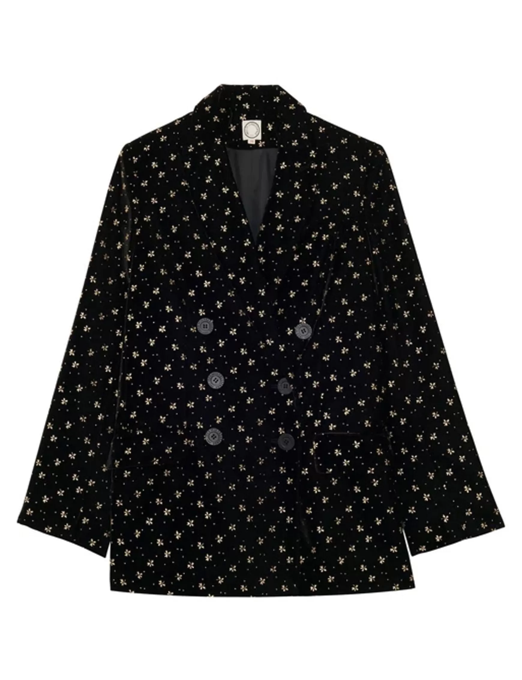 Ines de la Fressange Paris Ezio jacket in black smooth velvet with gold print Online