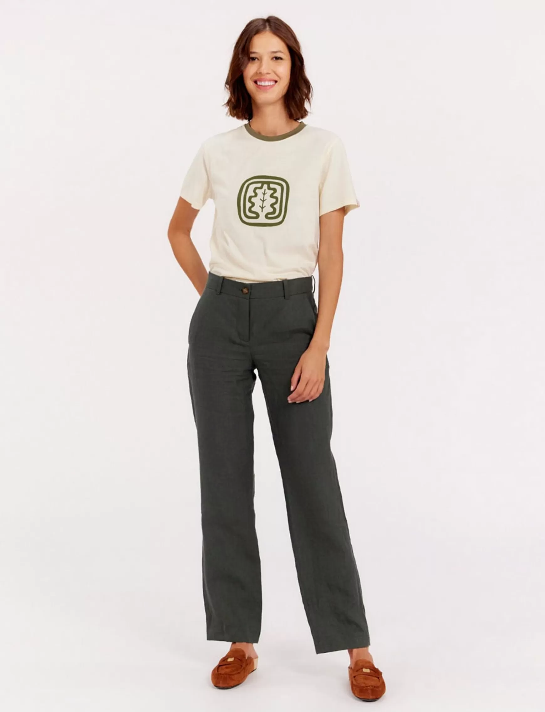 Ines de la Fressange Paris Francisco trousers in dark green linen Cheap