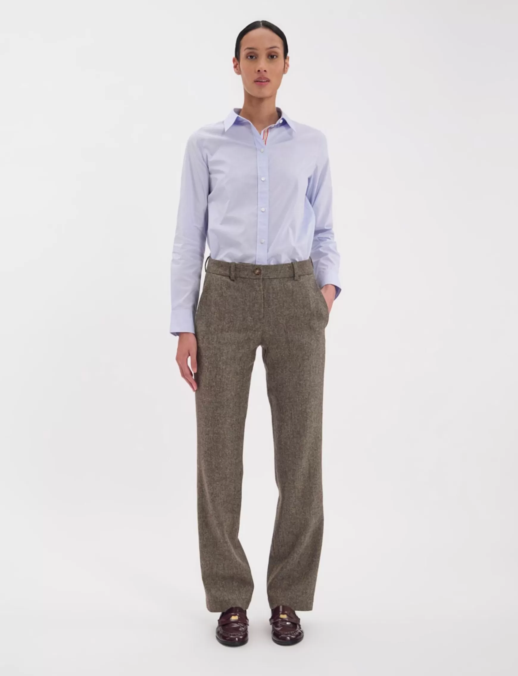 Ines de la Fressange Paris Francisco trousers in mottled green wool-blend Cheap