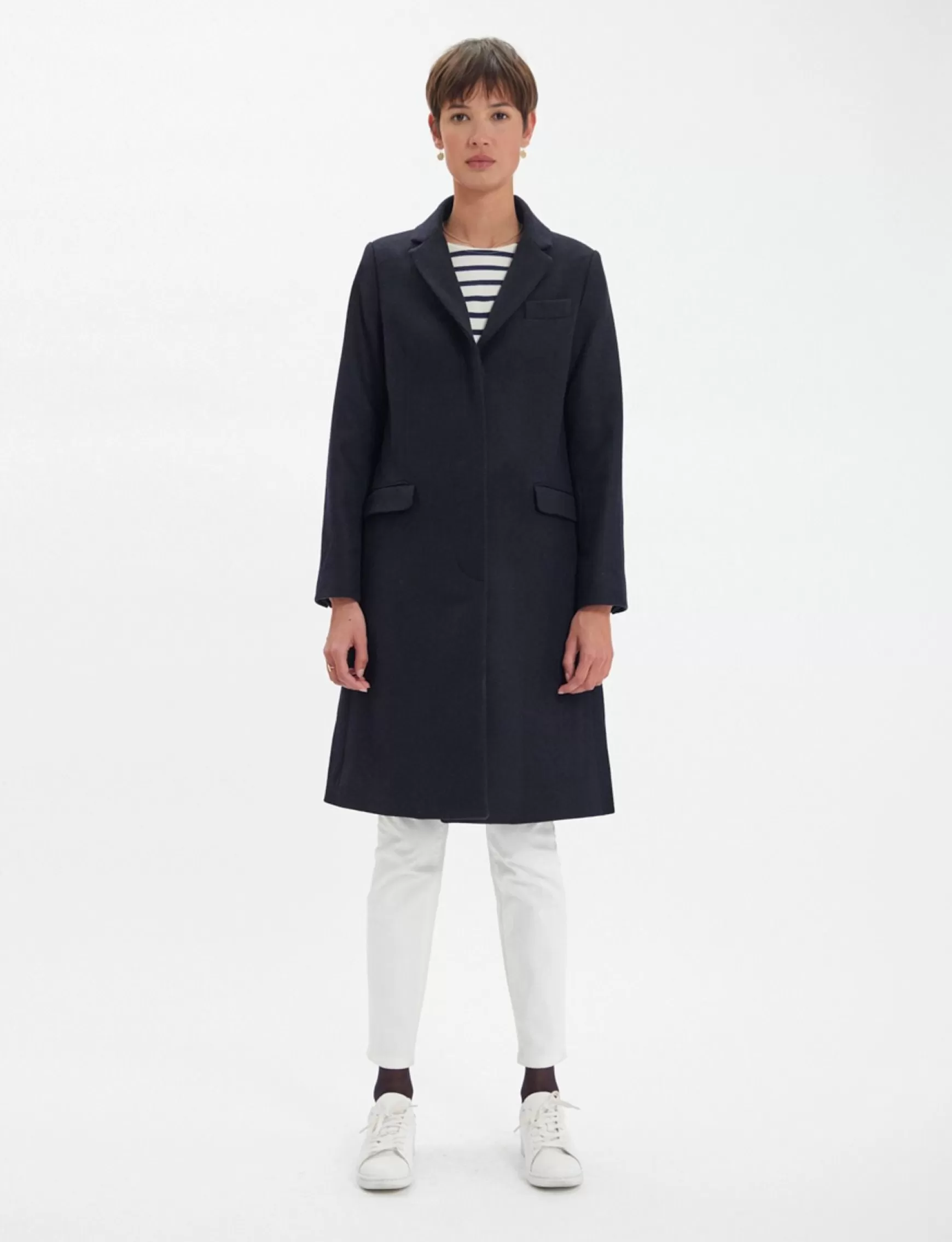 Ines de la Fressange Paris Franck navy and black herringbone wool coat Best