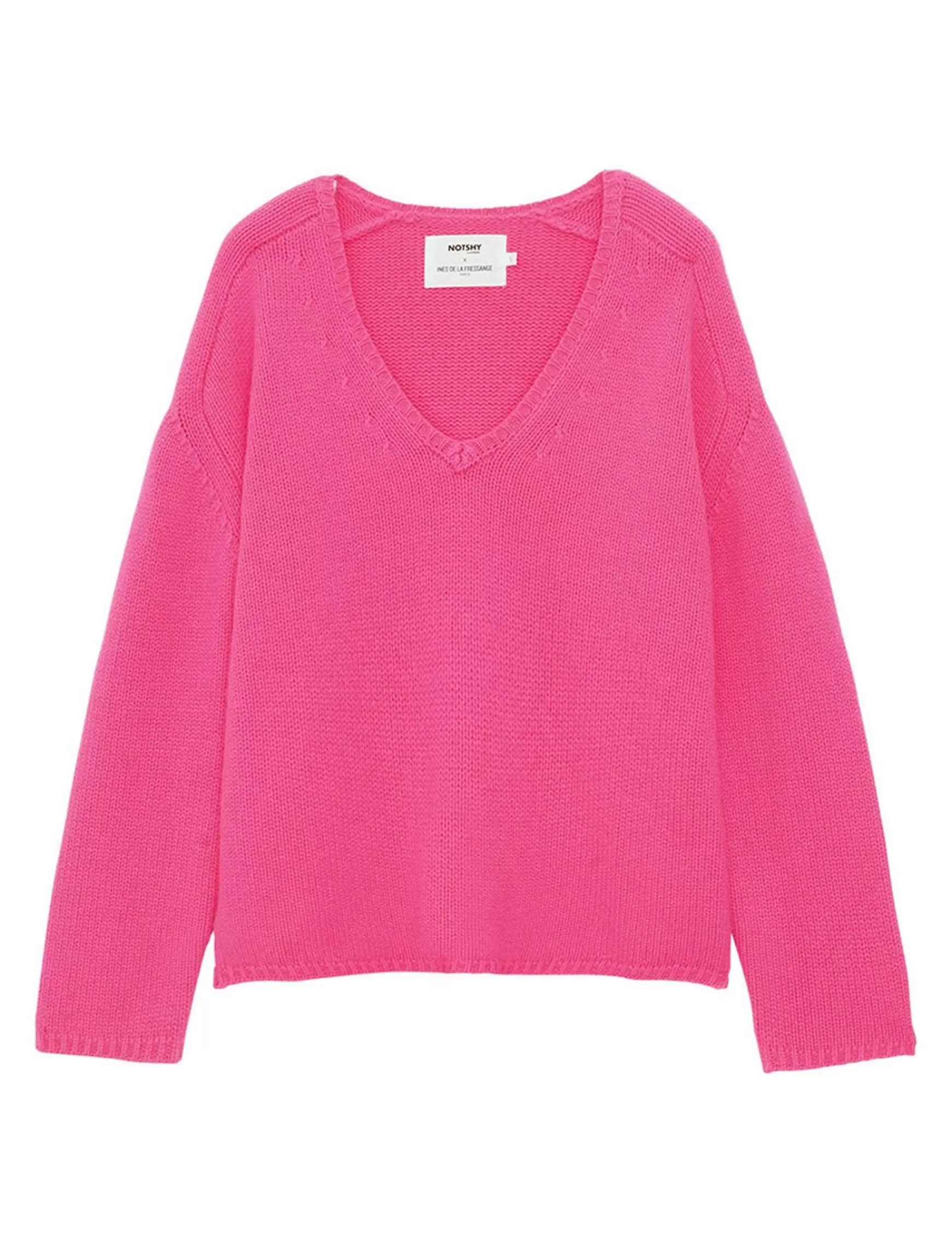 Ines de la Fressange Paris Fuchsia V-neck jumper with hammered sleeves x Notshy Hot