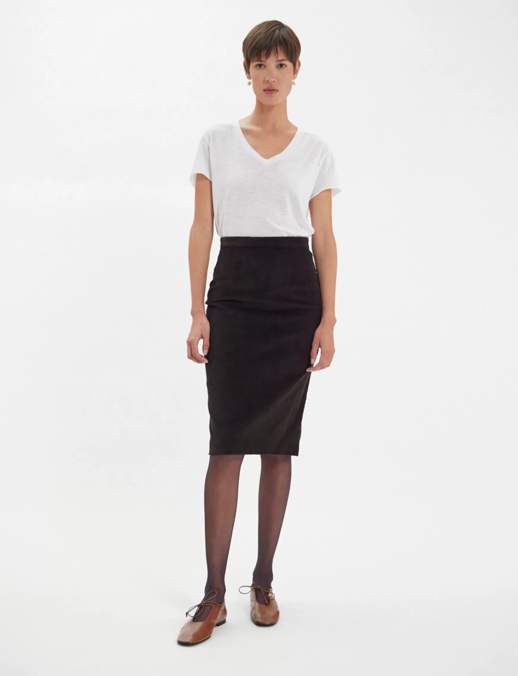 Ines de la Fressange Paris Gabriela skirt in brown milleraie velvet Store