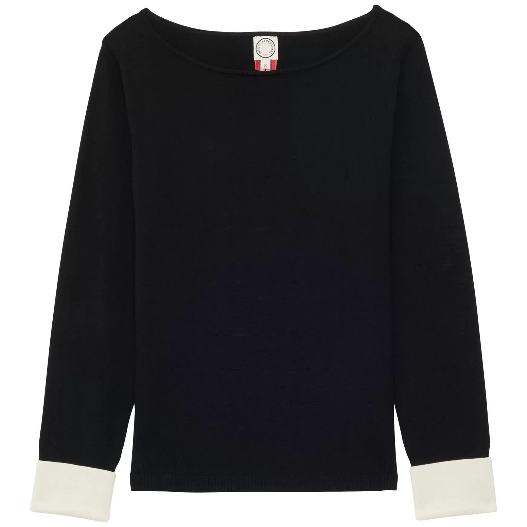 Ines de la Fressange Paris Gigi jumper in black merino wool, white cuffs Online