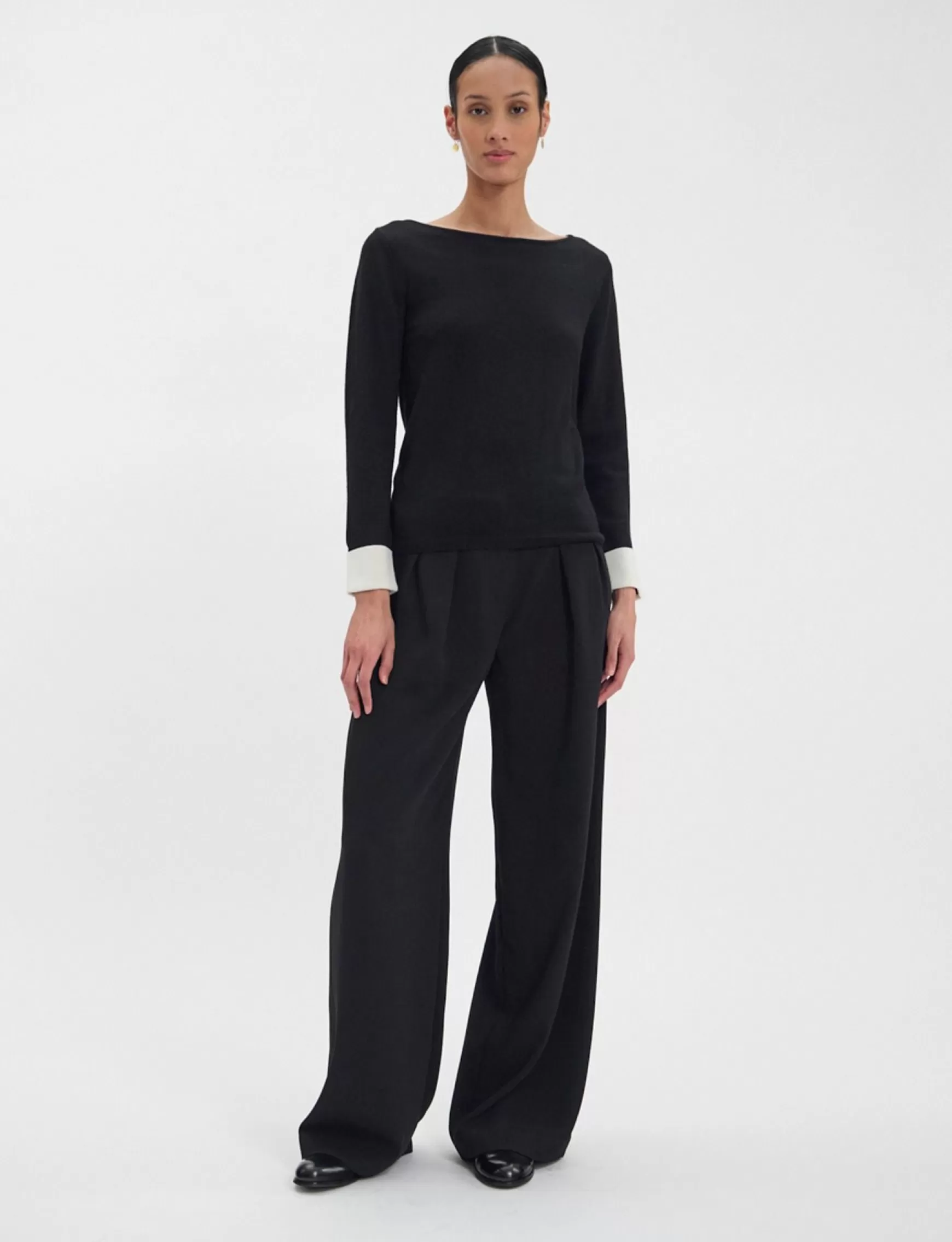 Ines de la Fressange Paris Gigi jumper in black merino wool, white cuffs Online