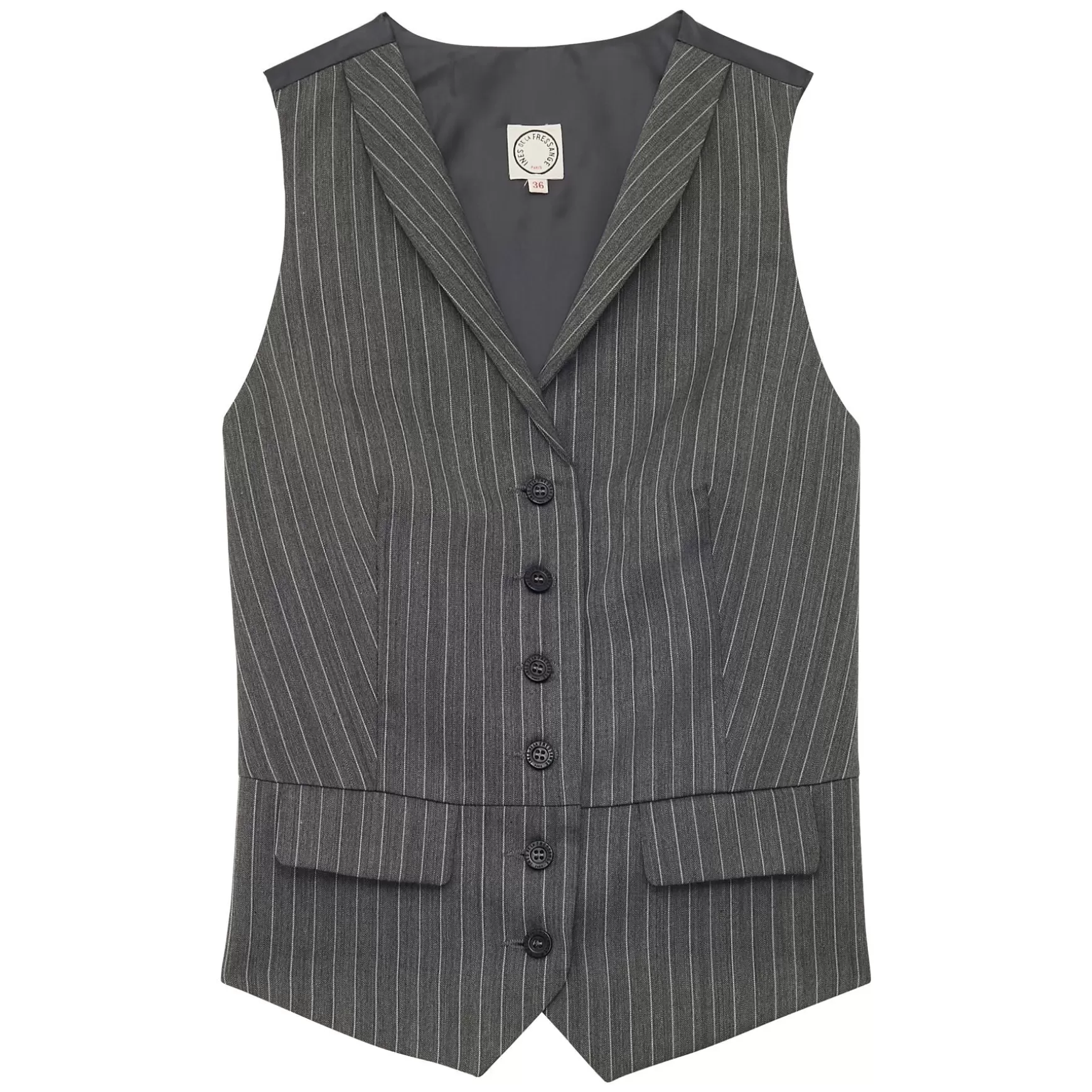 Ines de la Fressange Paris Grey Robinson waistcoat with white stripes New