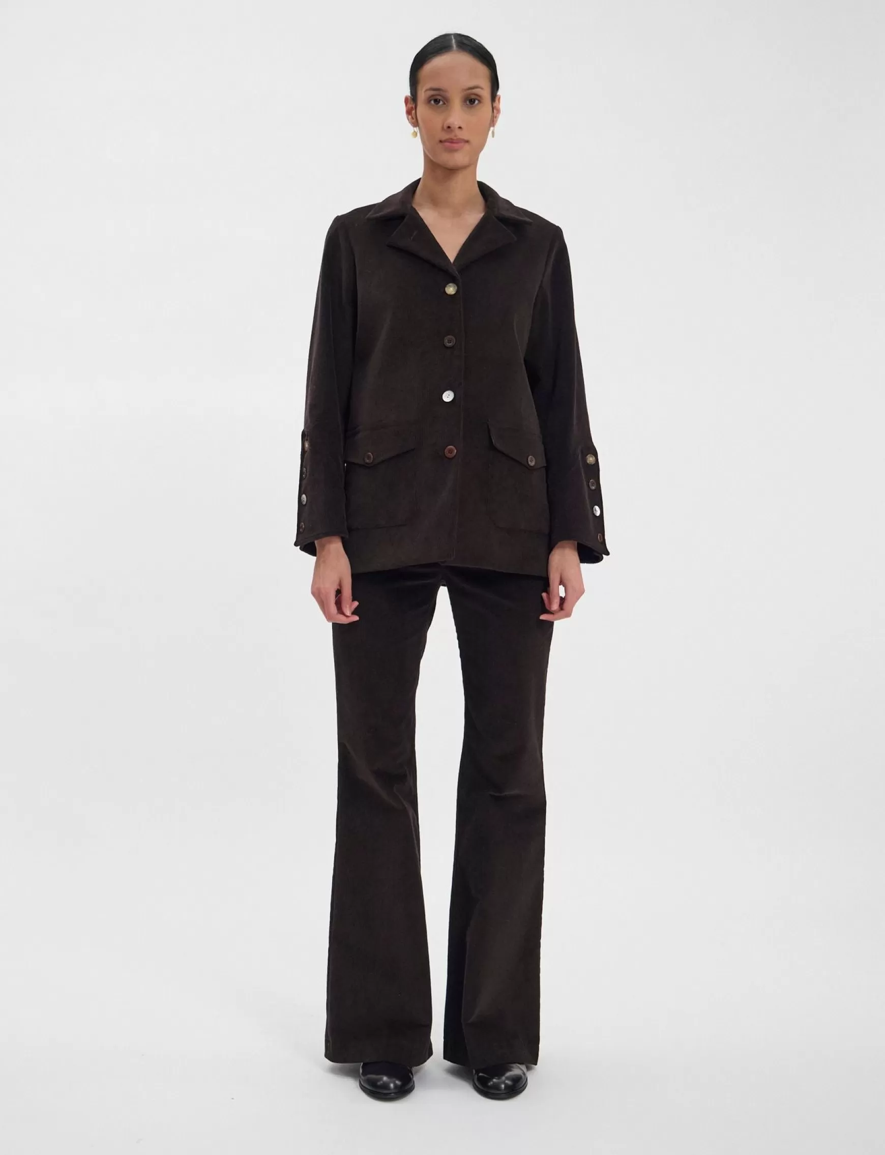 Ines de la Fressange Paris Jill jacket in brown milleraies velvet Flash Sale