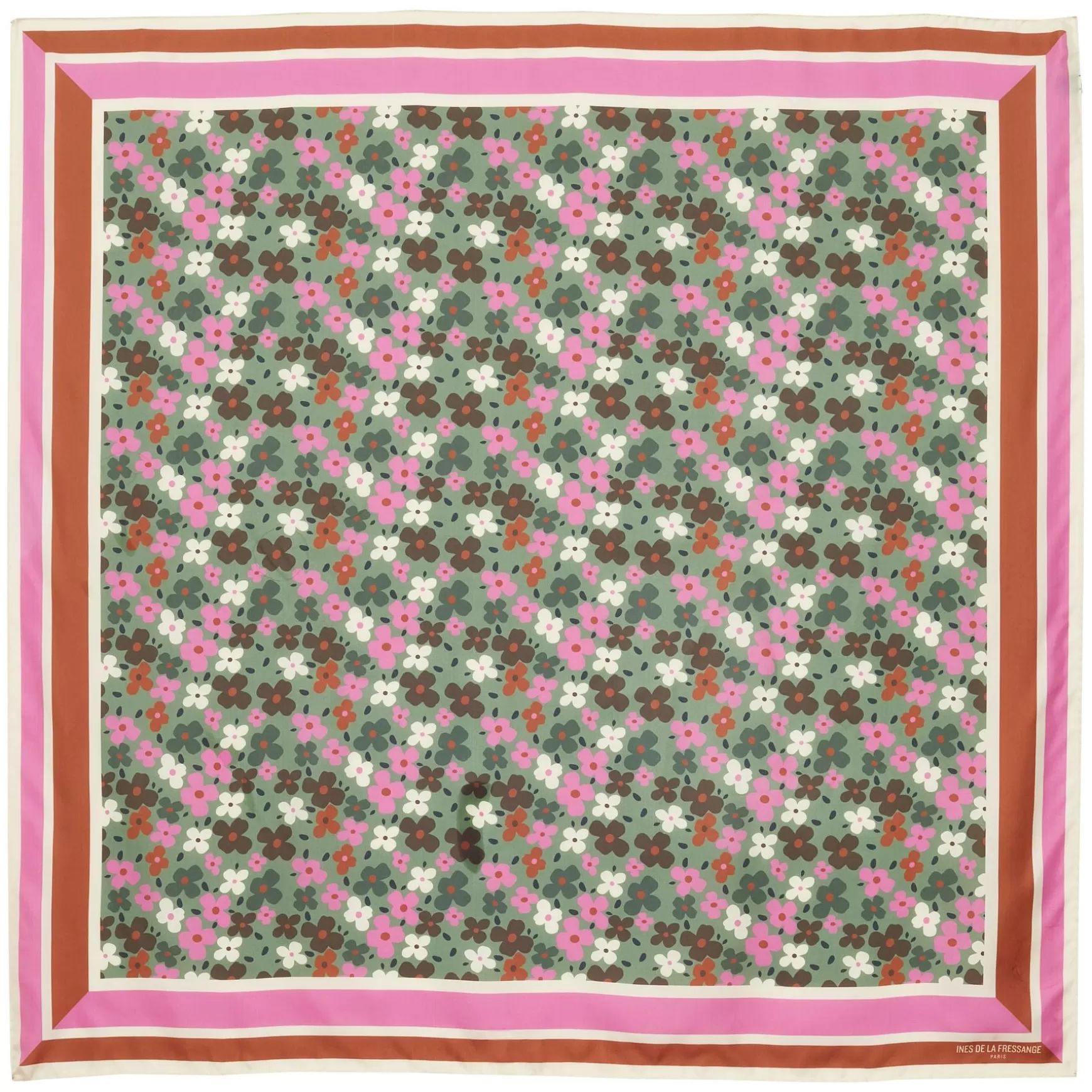 Ines de la Fressange Paris Lewis silk scarf, green and pink floral design Best Sale