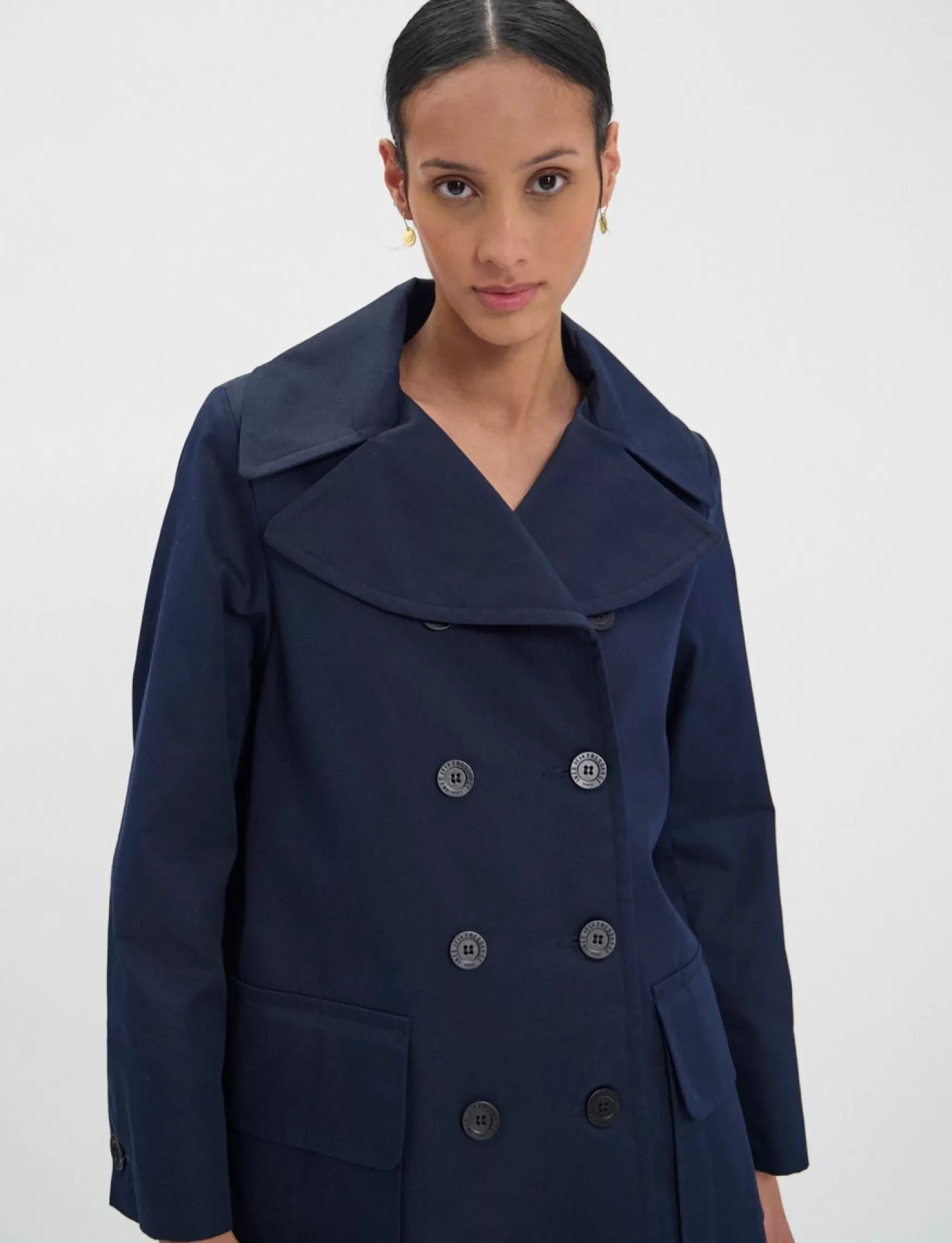 Ines de la Fressange Paris Lightweight navy blue Seraphine coat Outlet