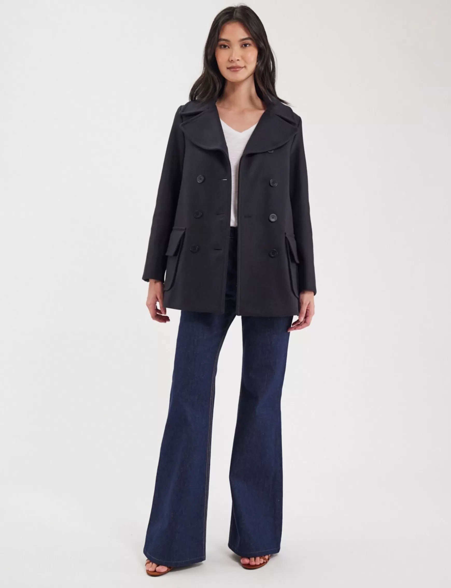 Ines de la Fressange Paris Lightweight navy blue Séraphine coat, made in France Cheap