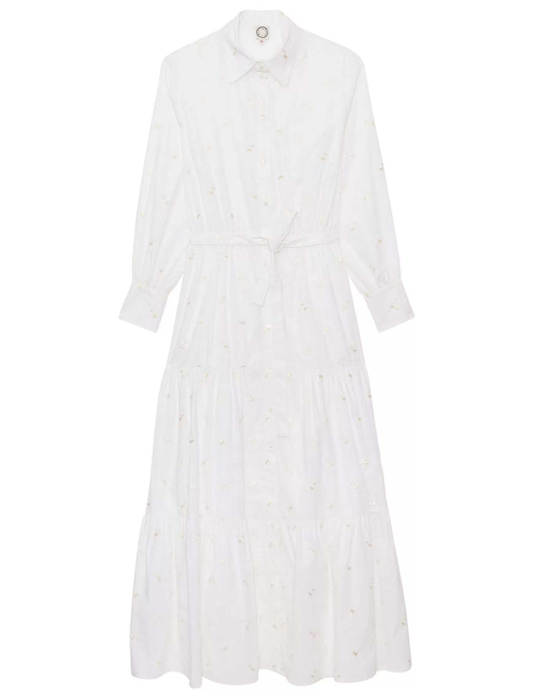 Ines de la Fressange Paris Léna long dress with white ruffles and embroidered fabric Discount