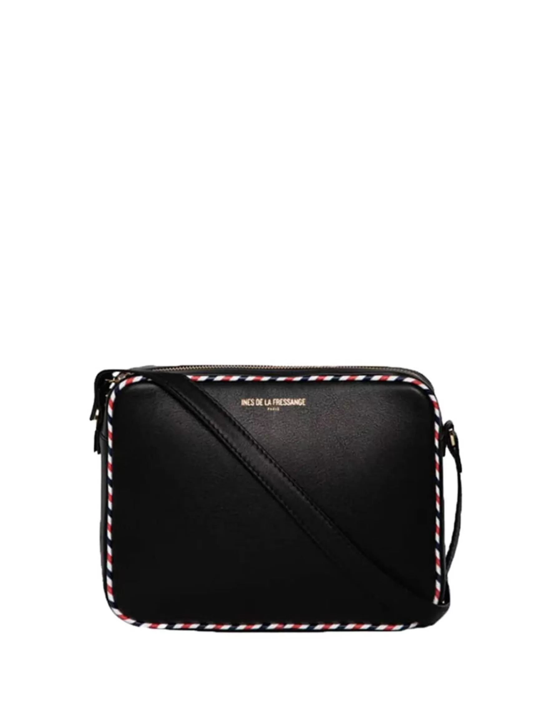 Ines de la Fressange Paris Marcia bag in black leather with tricolour trim Flash Sale