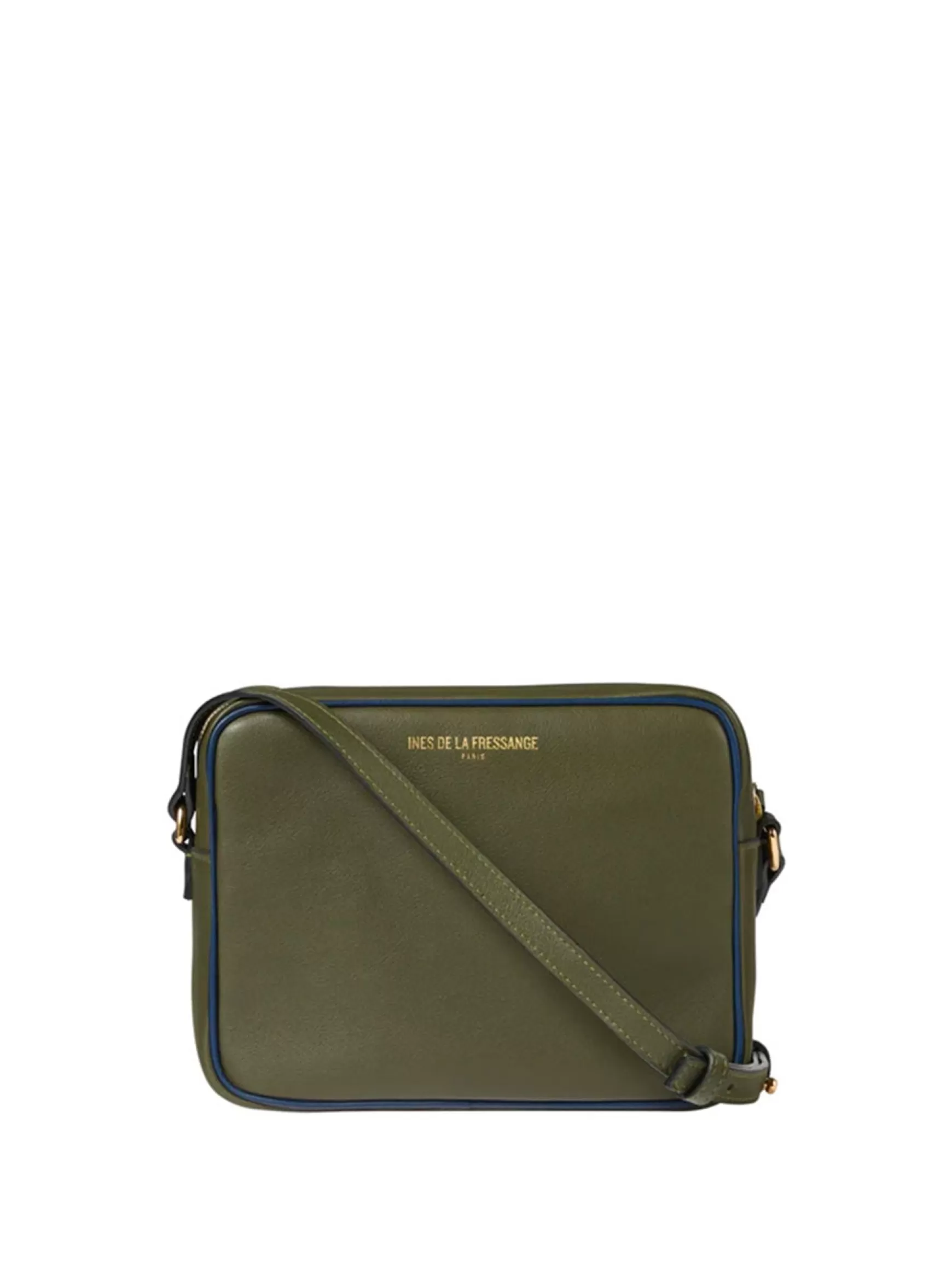 Ines de la Fressange Paris Marcia bag in khaki leather with navy trim Shop