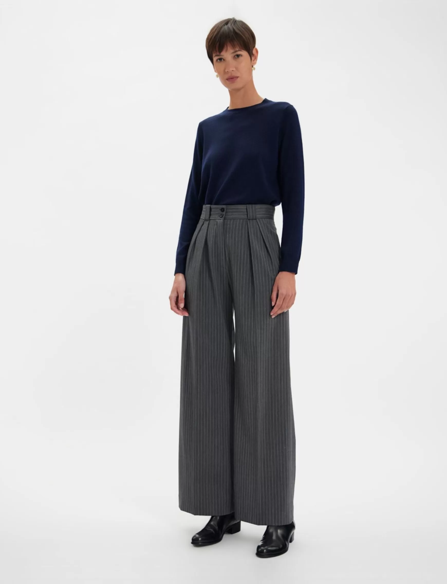 Ines de la Fressange Paris Marlène grey trousers with white stripes Outlet