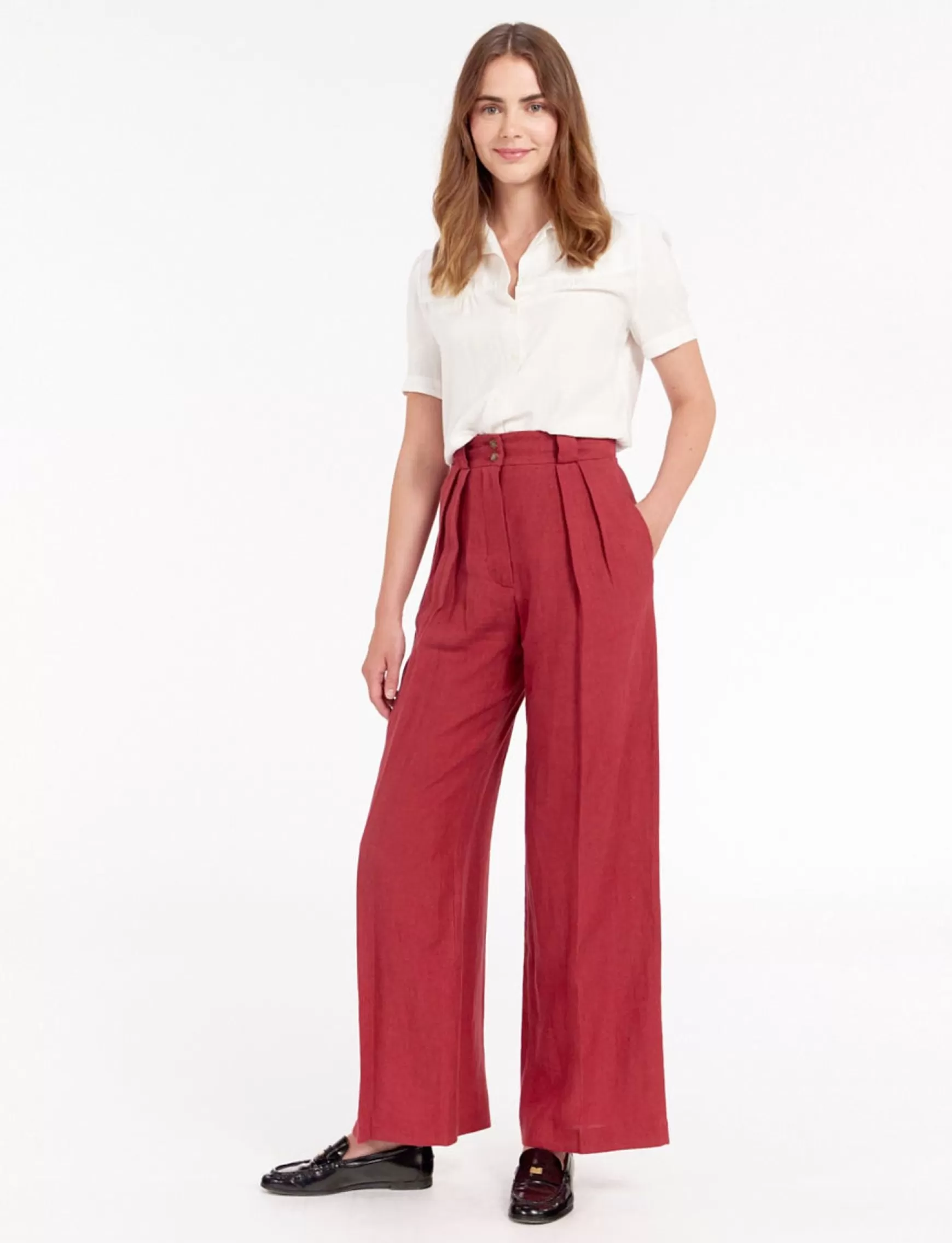 Ines de la Fressange Paris Marlène trousers in raspberry linen Store