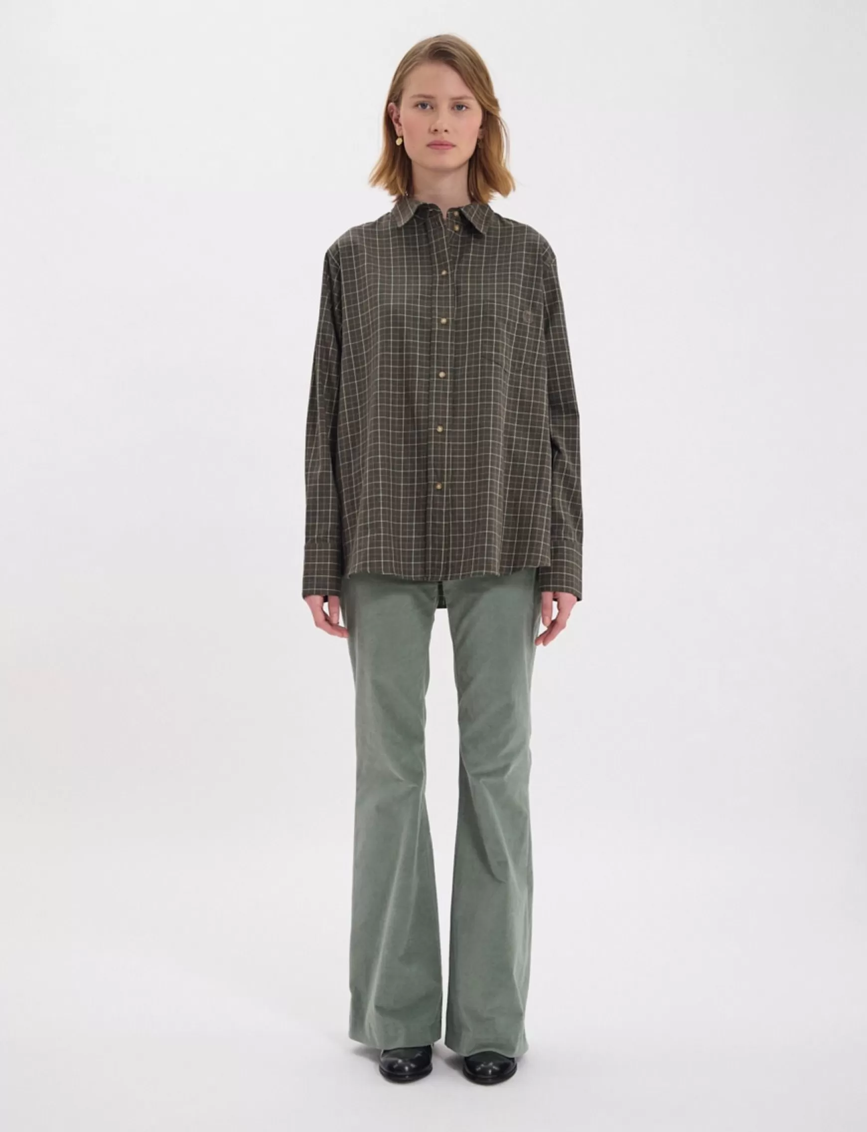 Ines de la Fressange Paris Maureen khaki cotton check shirt Fashion