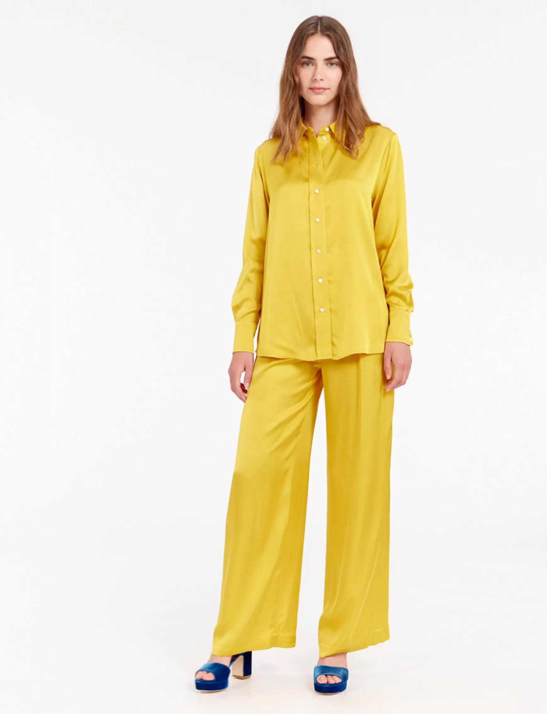 Ines de la Fressange Paris Maureen yellow buttercup satin shirt New