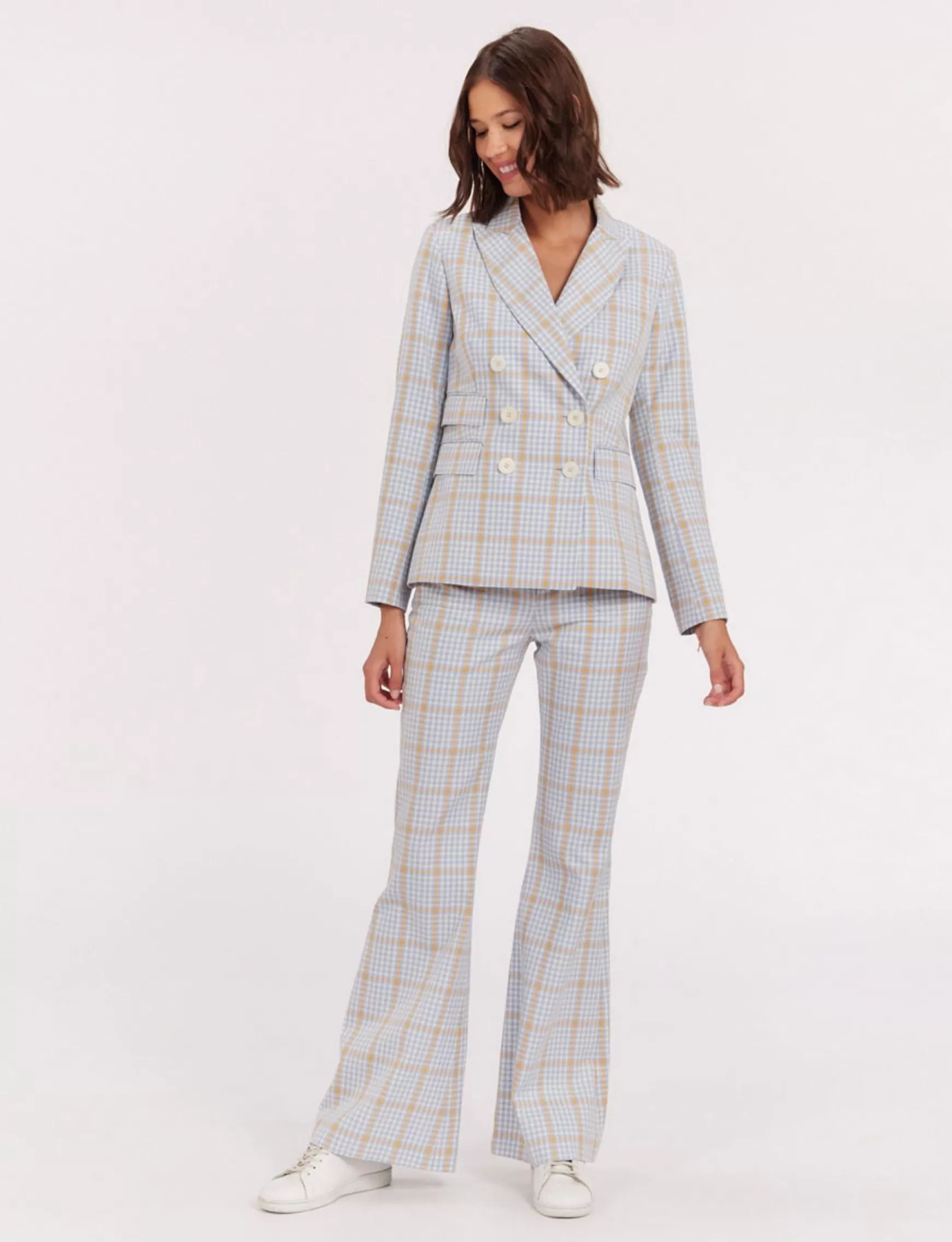 Ines de la Fressange Paris Maurice blue and orange checked jacket Online