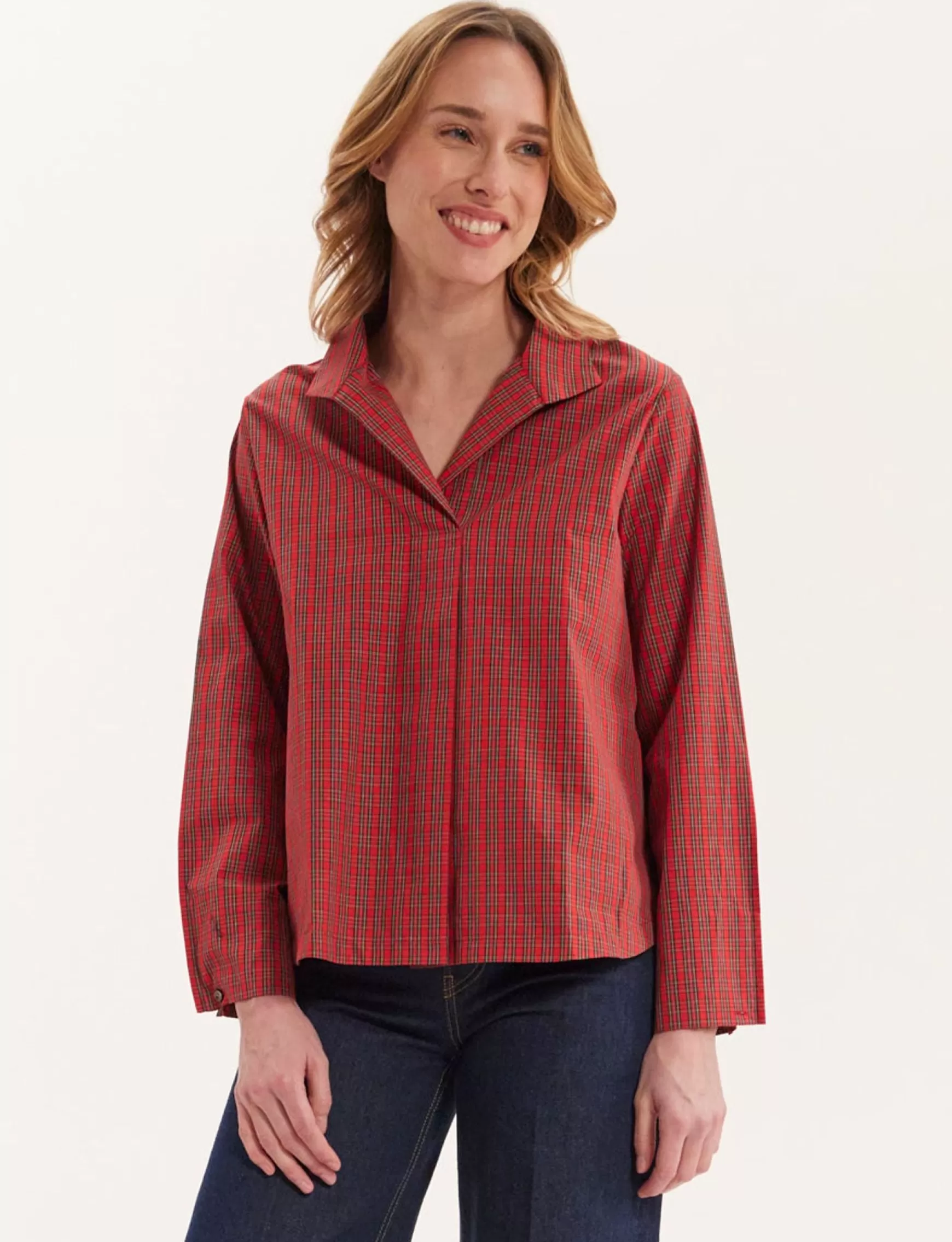 Ines de la Fressange Paris Noa red plaid top Store