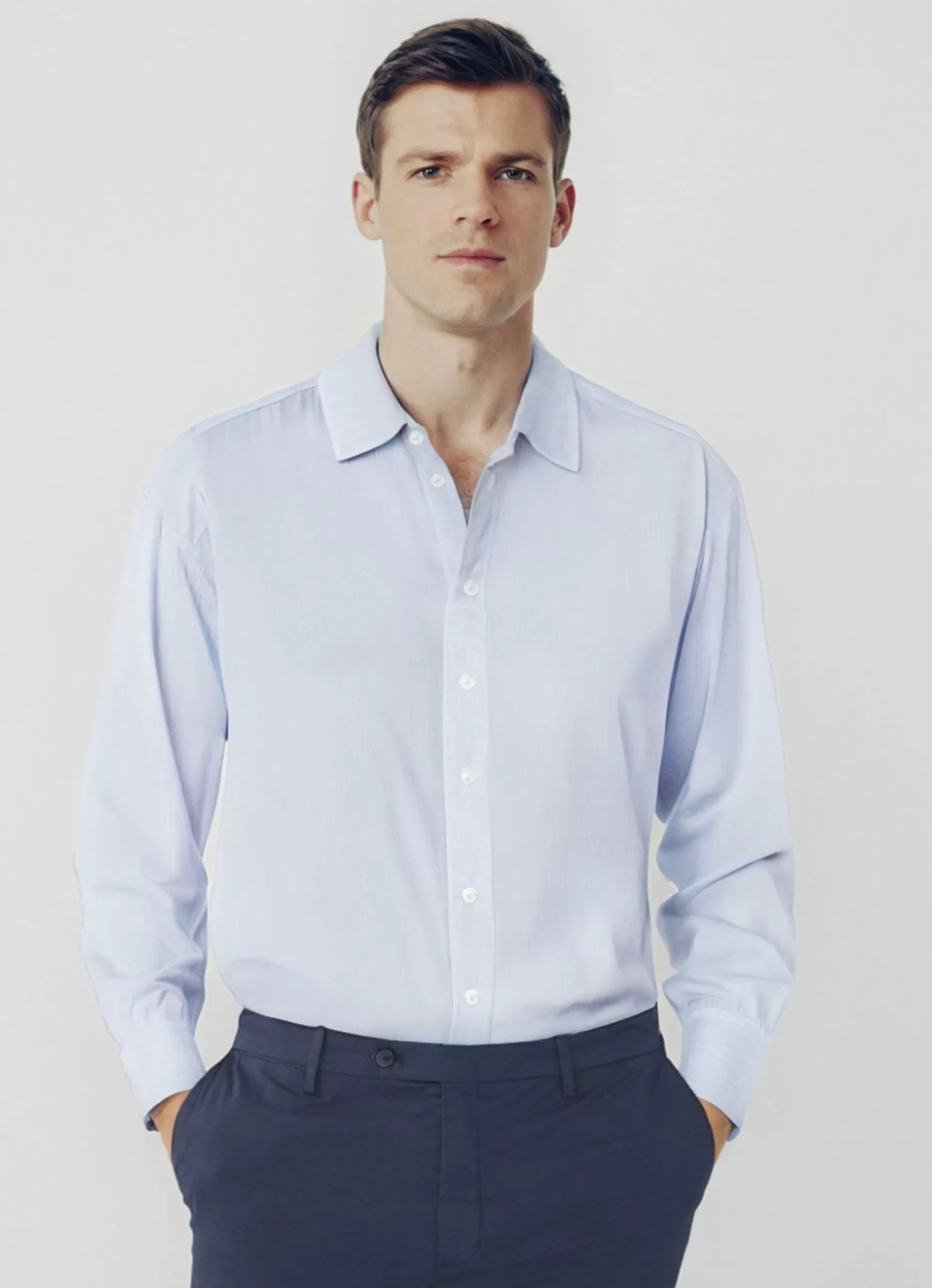 Ines de la Fressange Paris Olivier light blue shirt for men Hot