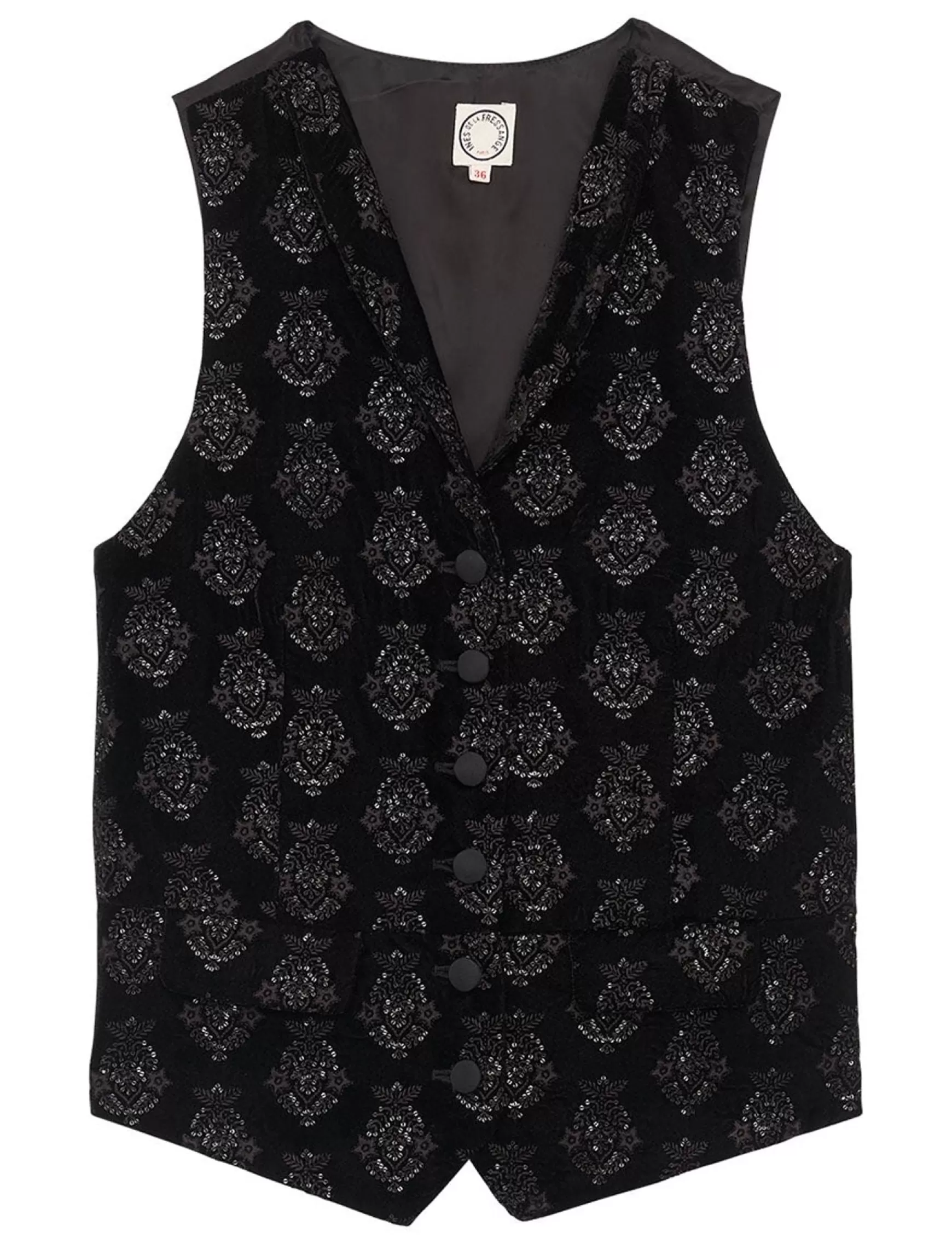 Ines de la Fressange Paris Robinson black velvet embroidered waistcoat Clearance