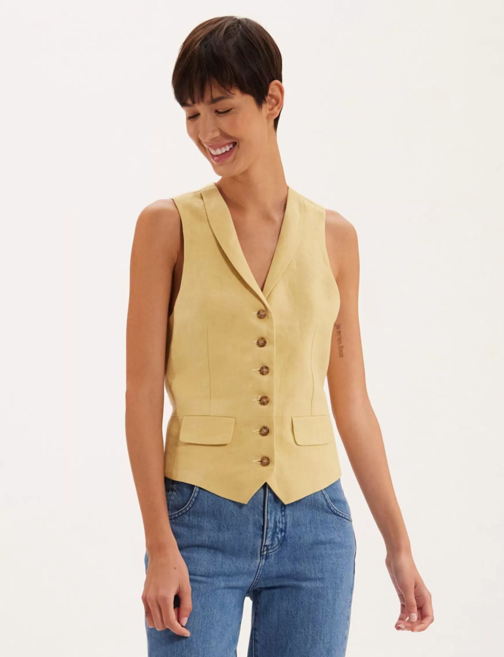 Ines de la Fressange Paris Robinson cardigan in lemon linen Outlet