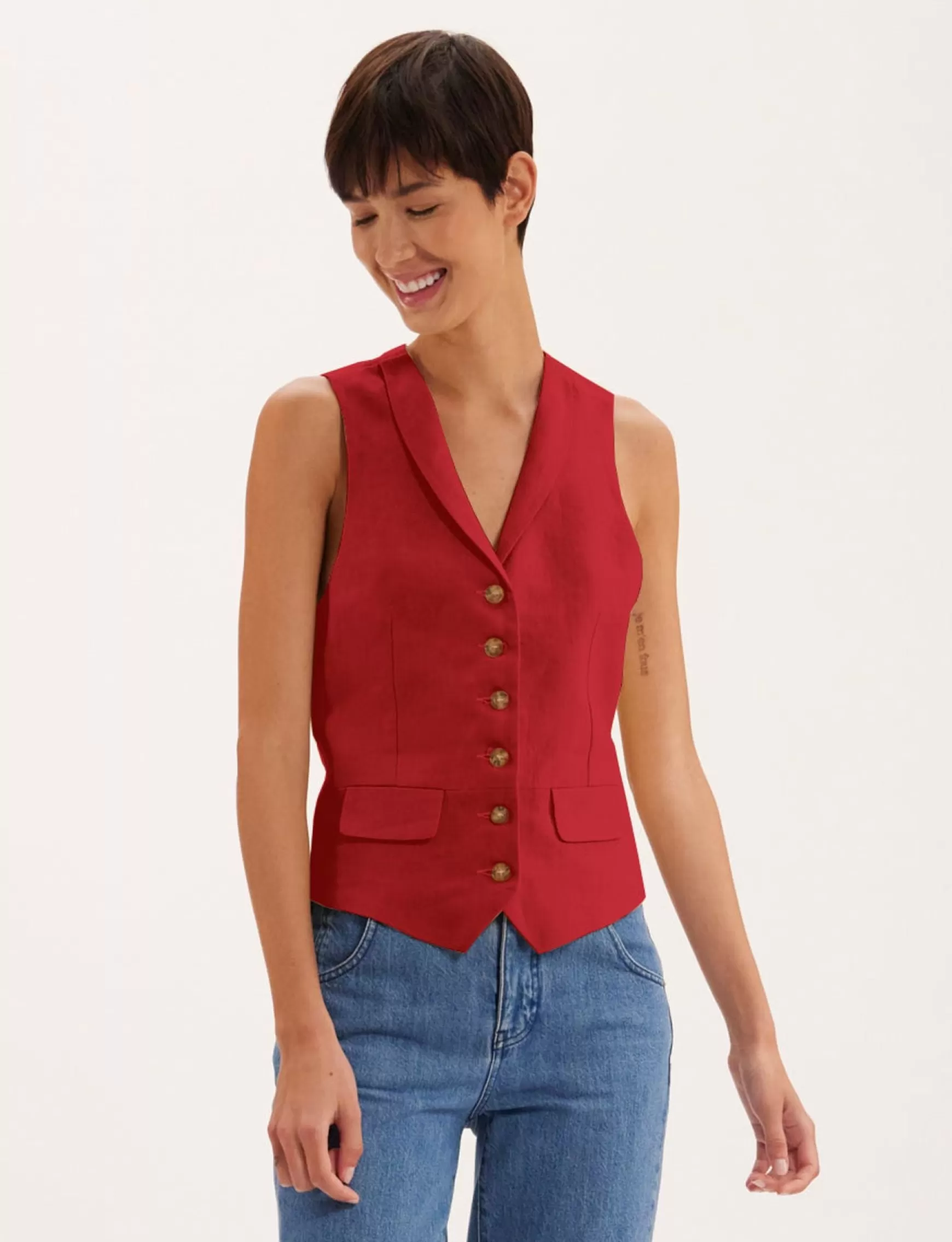 Ines de la Fressange Paris Robinson raspberry linen cardigan Cheap