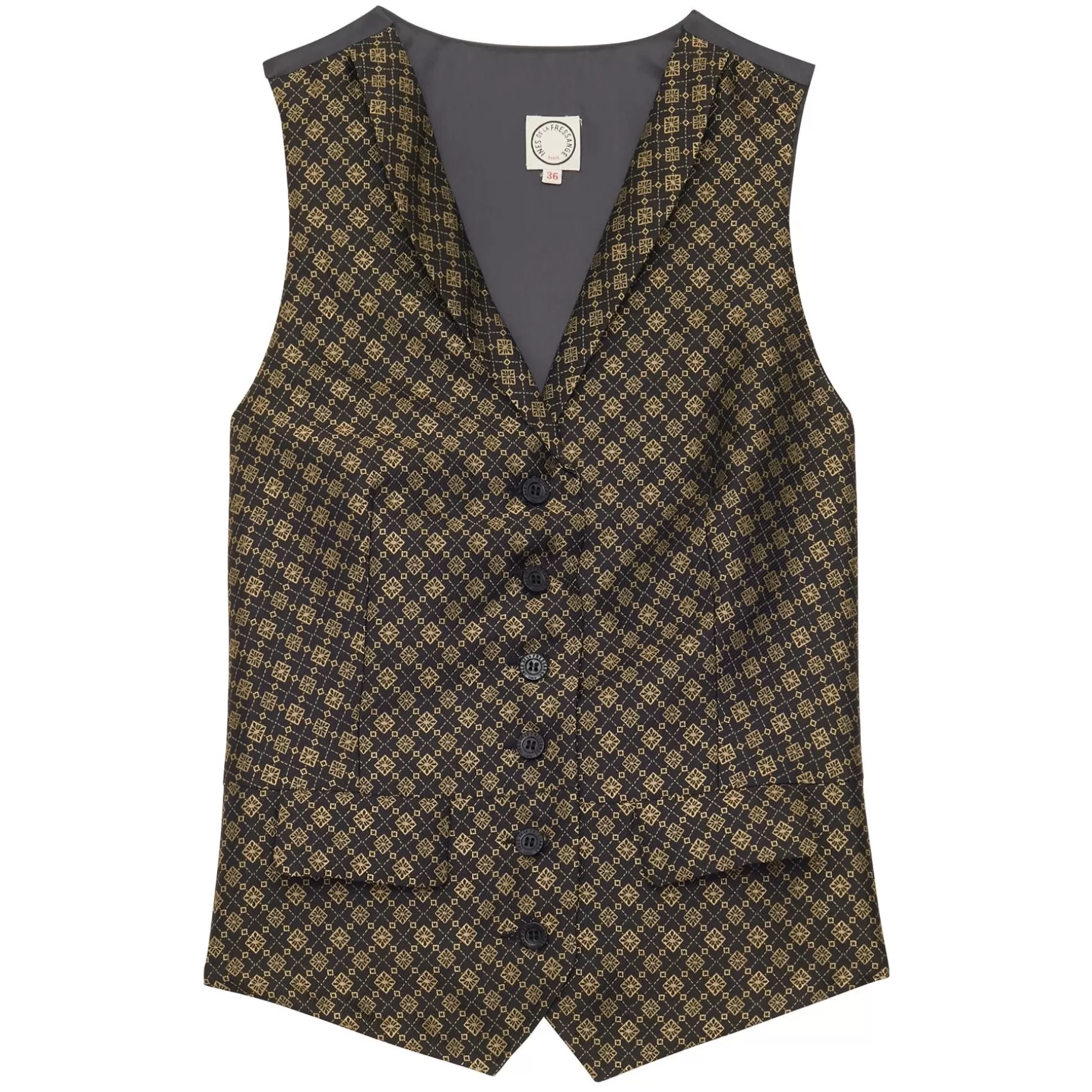 Ines de la Fressange Paris Robinson waistcoat in black and gold jacquard weave Hot