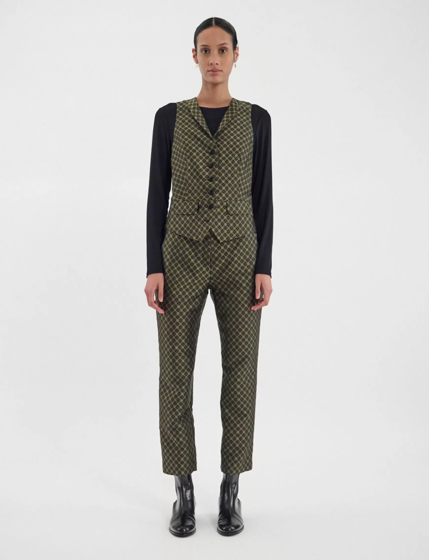 Ines de la Fressange Paris Robinson waistcoat in black and gold jacquard weave Hot