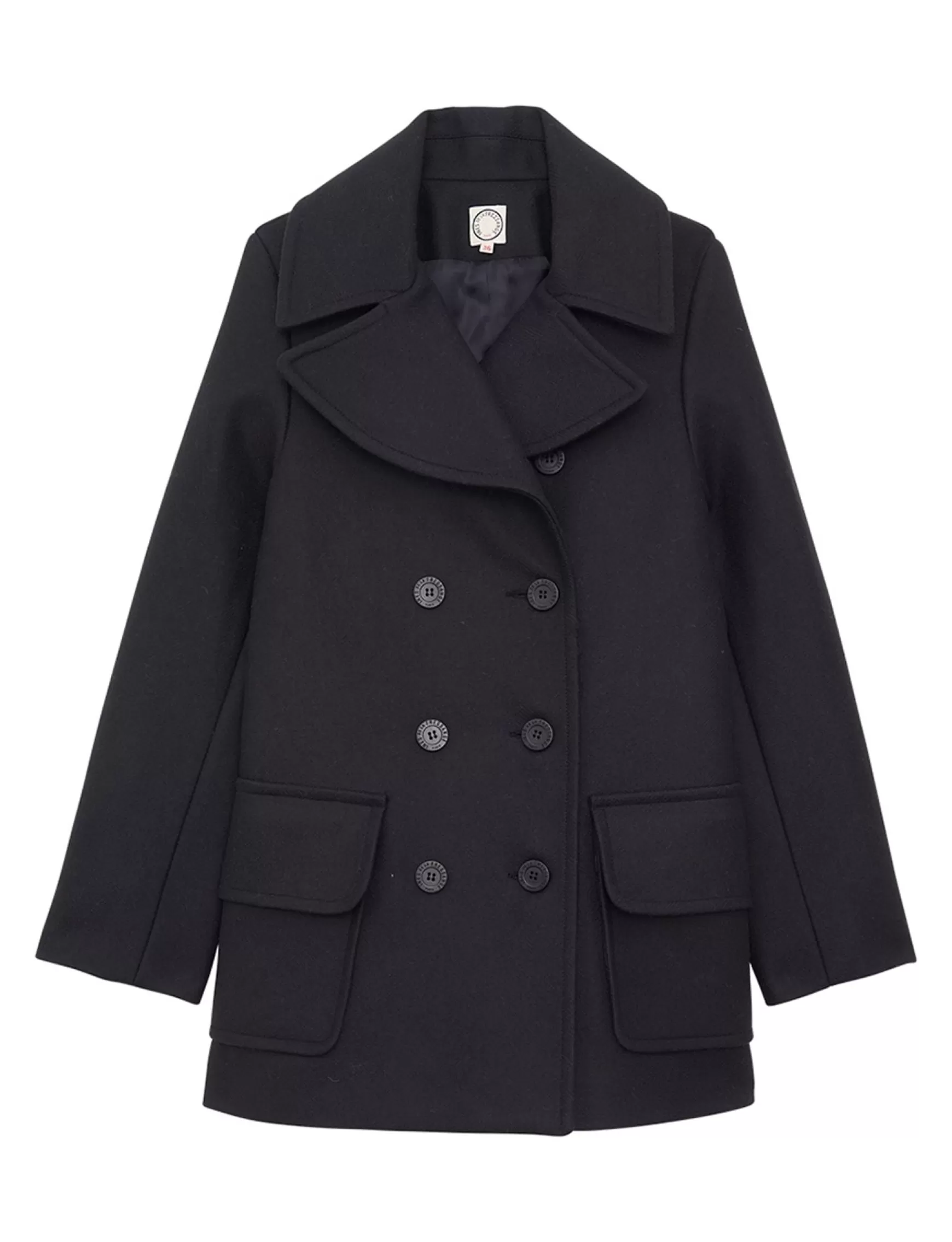 Ines de la Fressange Paris Séraphine dark blue herringbone wool pea coat Store