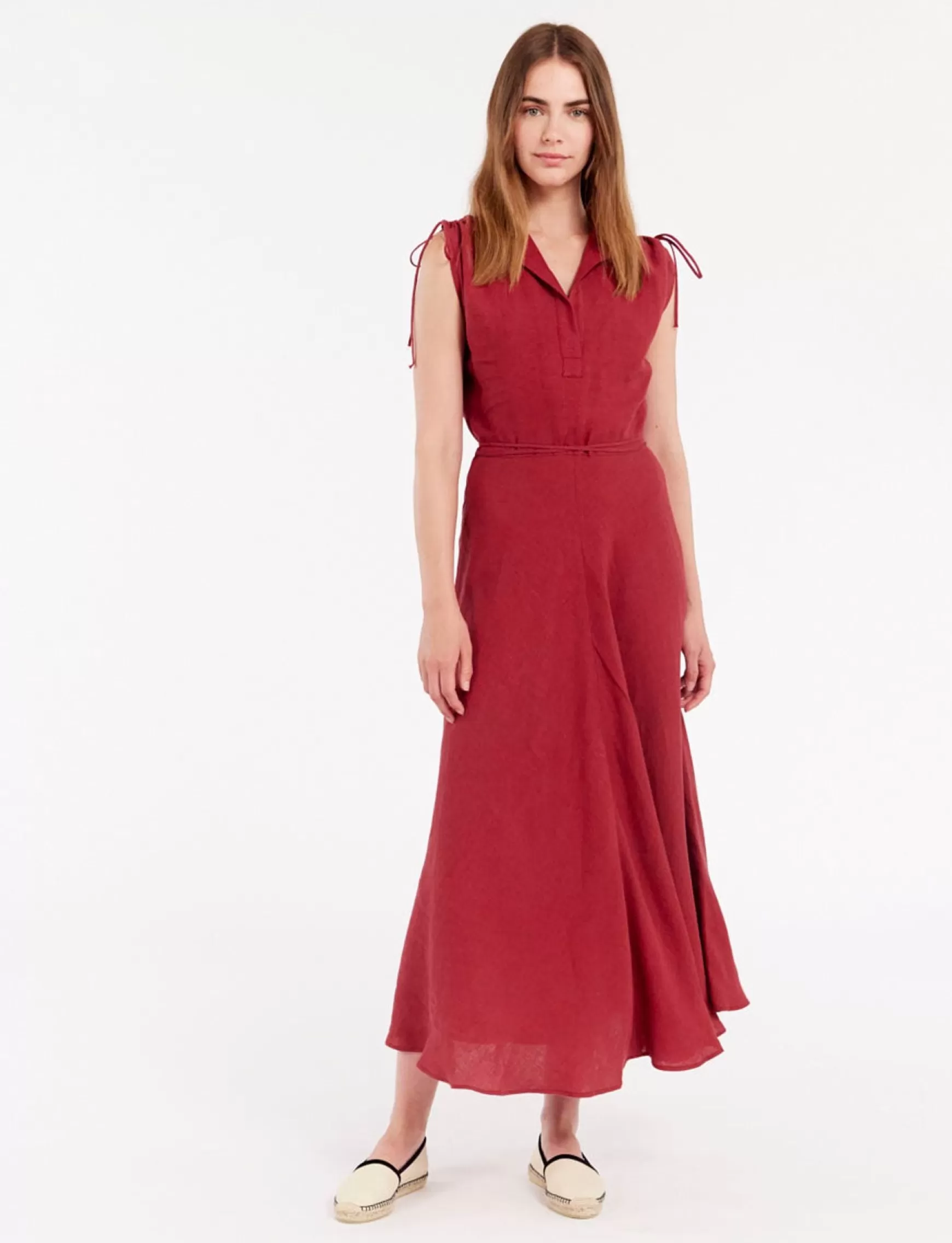 Ines de la Fressange Paris Violine dress in raspberry linen Flash Sale